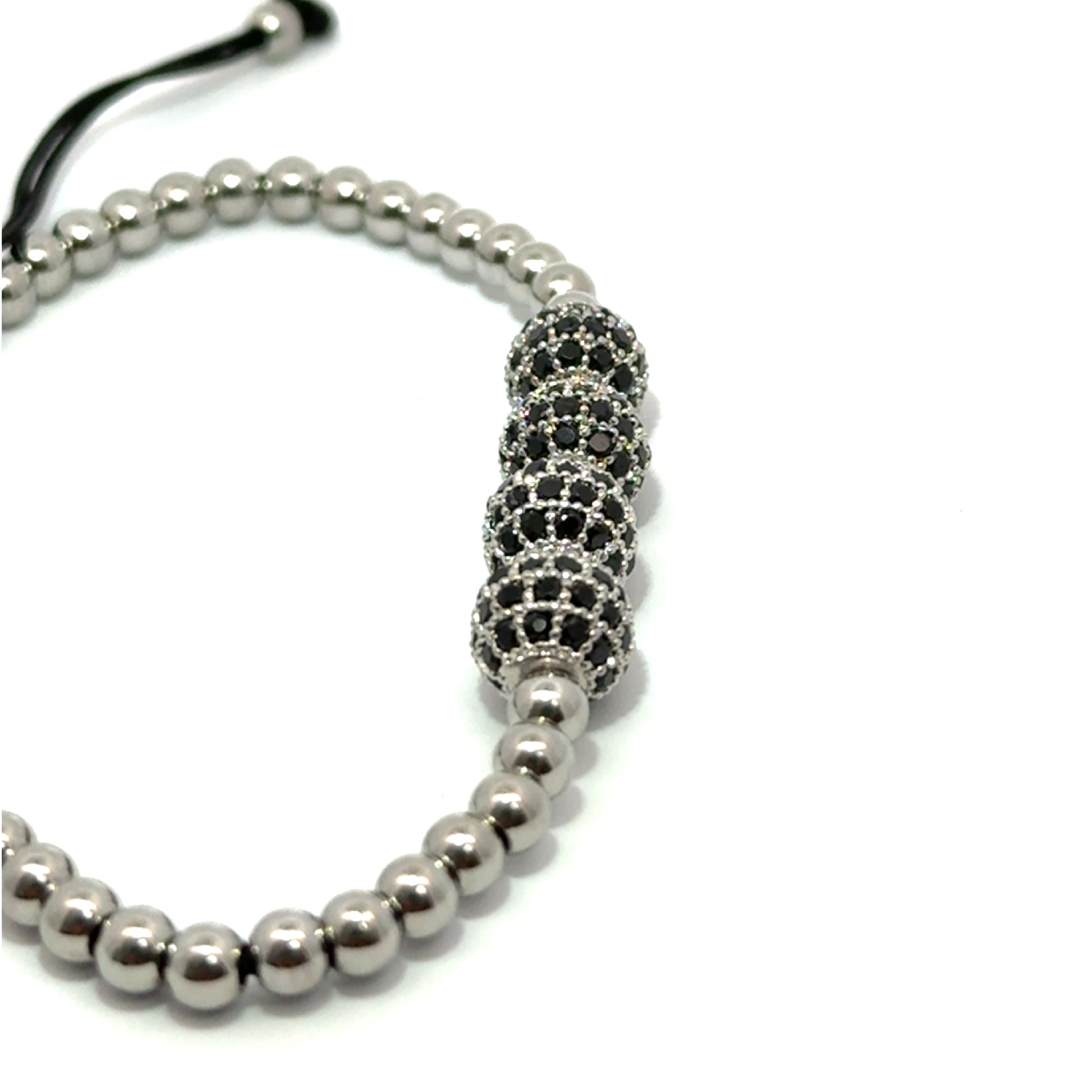 Bratara barbati din metal comun si bile cu cristale zirconia
