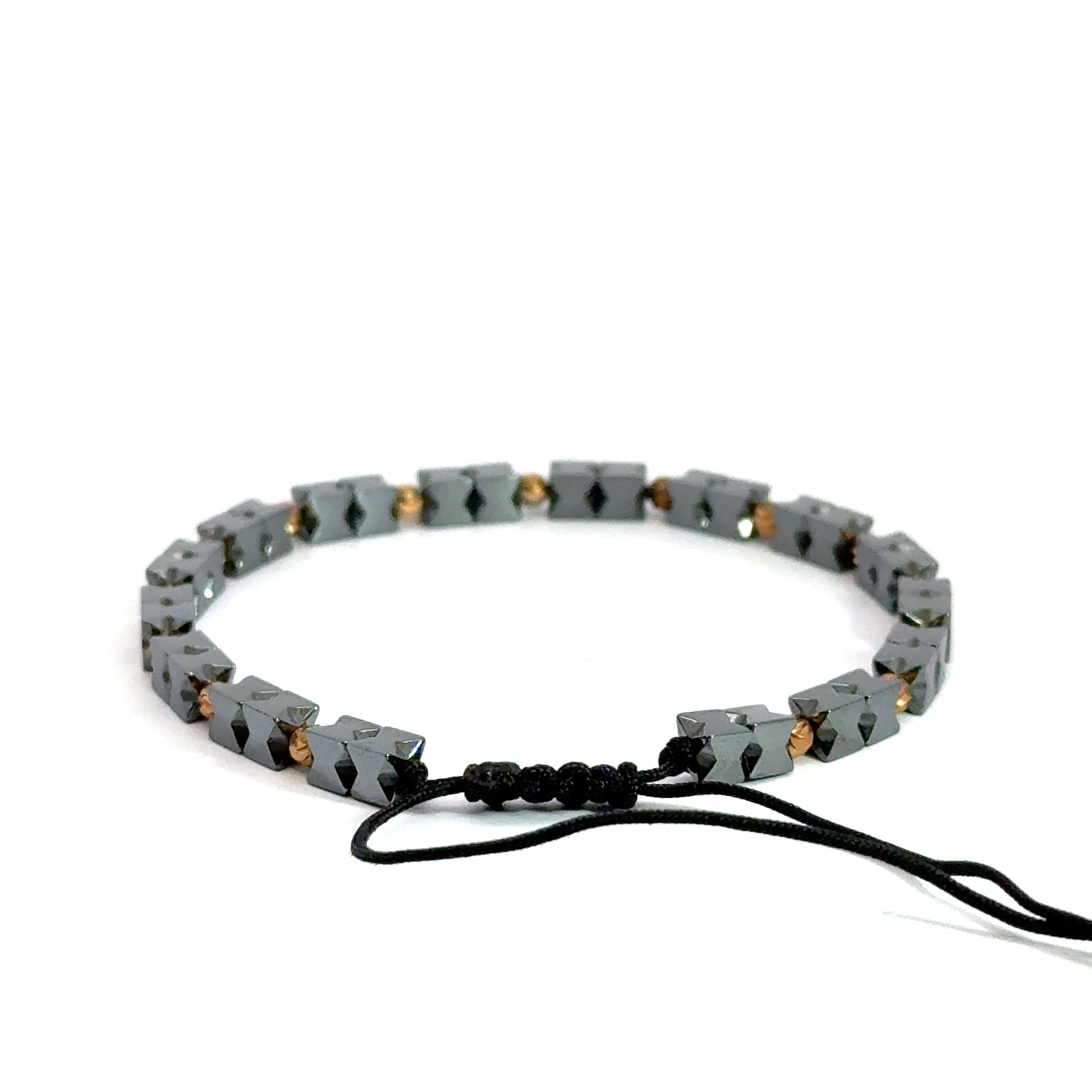 Bratara barbati ajustabila cu bile fatetate din hematit