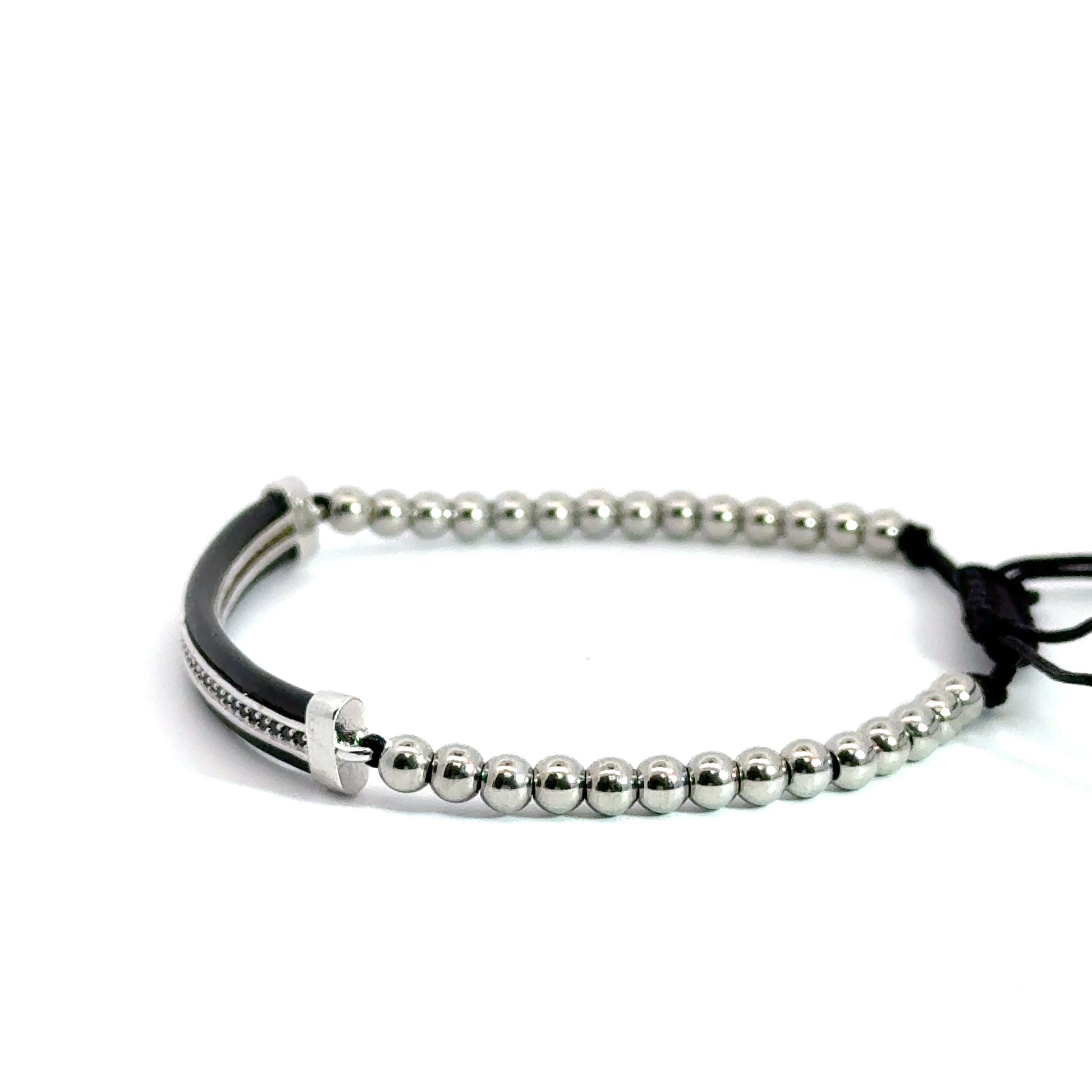 Bratara barbati cu accesoriu argintiu si cristale zirconia