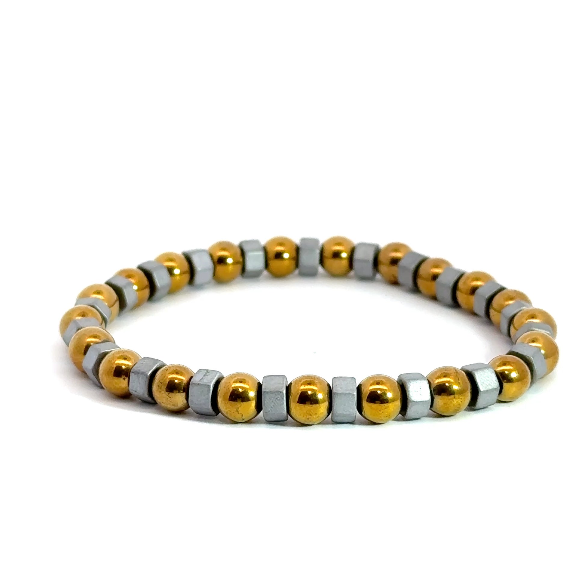 Bratara barbati elastica cu bile din hematit placat auriu