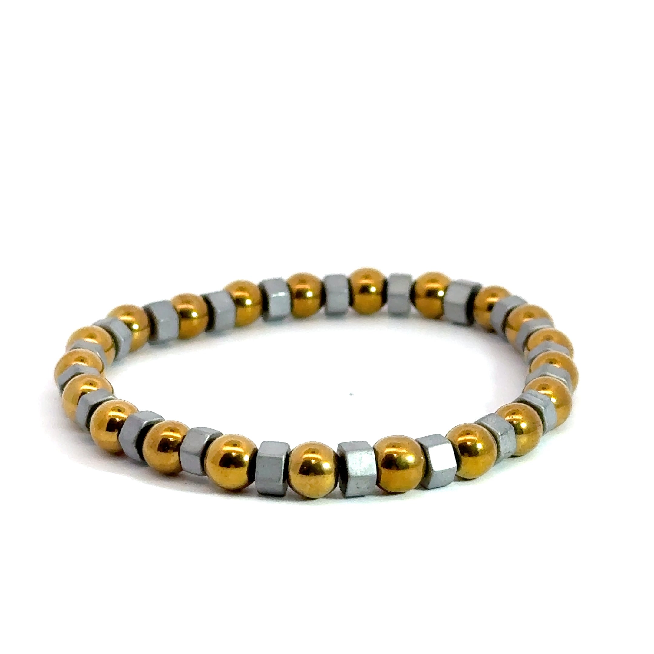 Bratara barbati elastica cu bile din hematit placat auriu