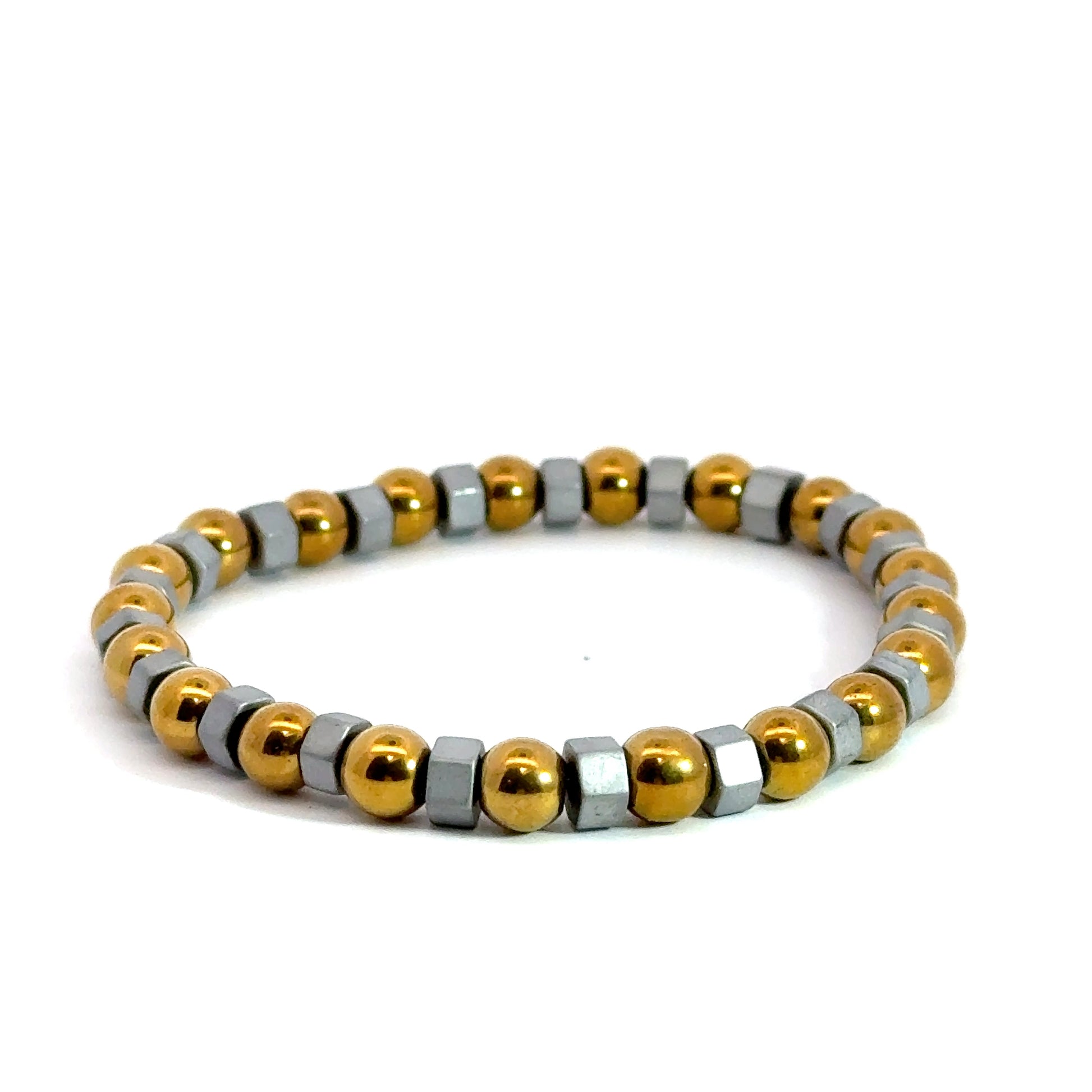 Bratara barbati elastica cu bile din hematit placat auriu