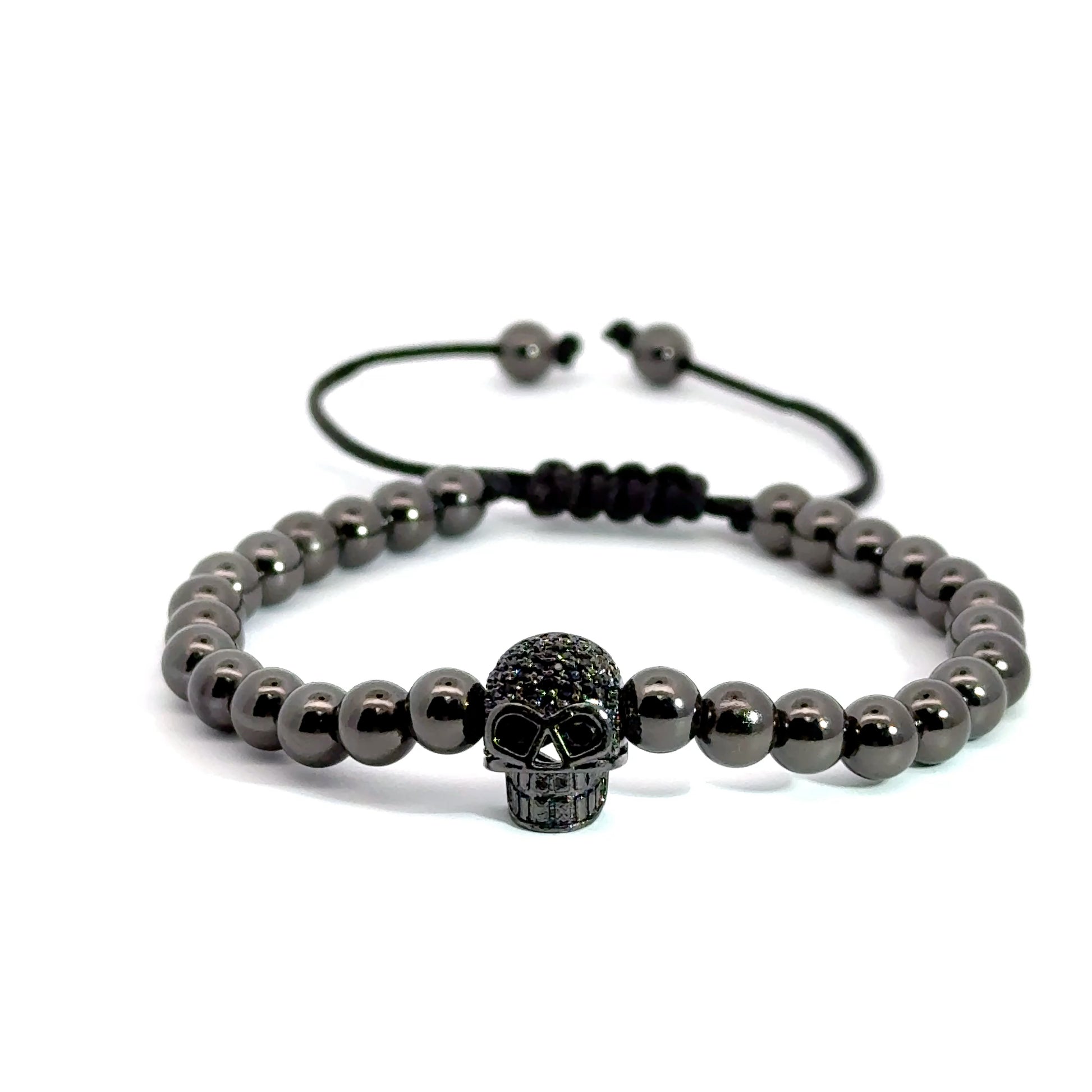 Bratara barbati din metal comun cu craniu negru si cristale zirconia