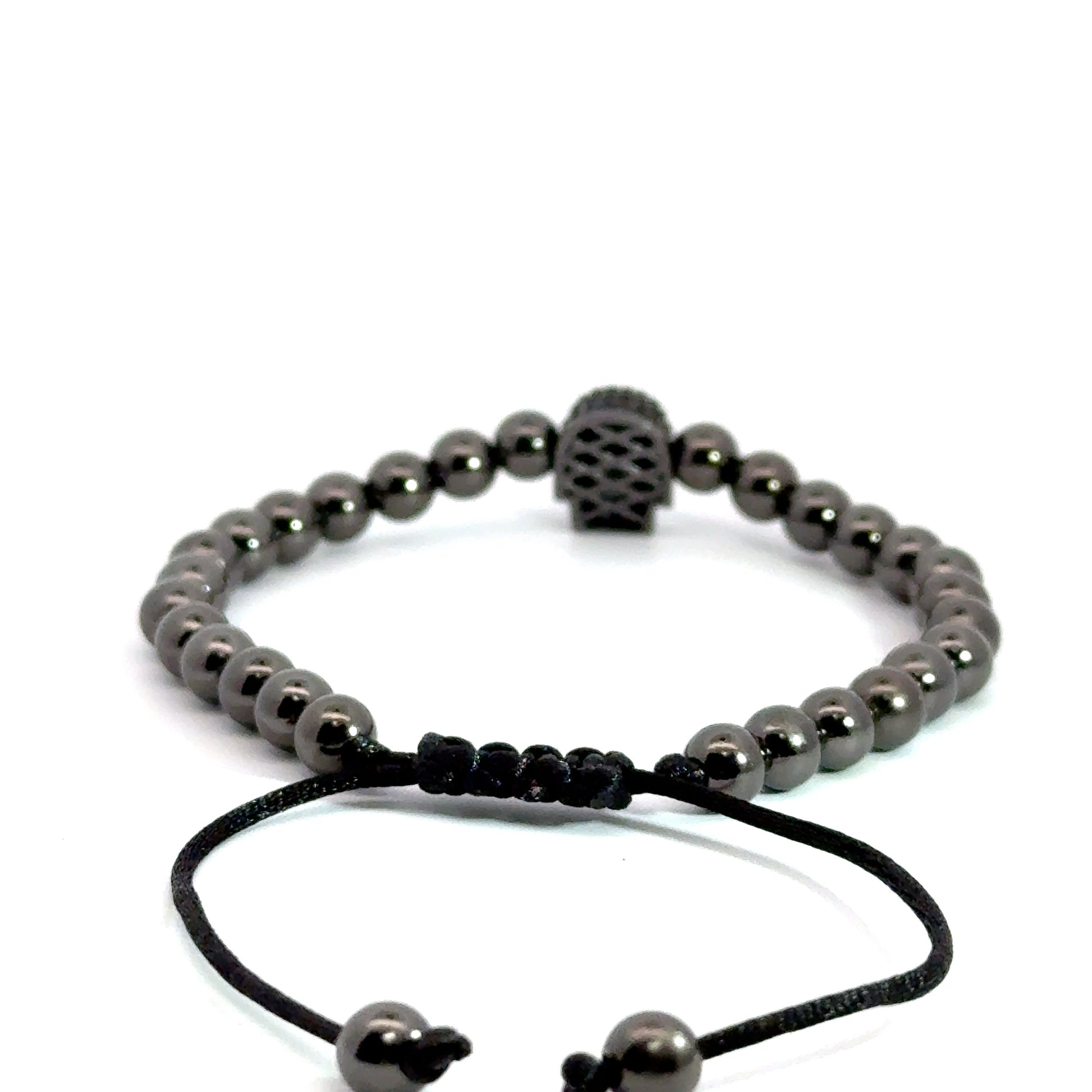 Bratara barbati din metal comun cu craniu negru si cristale zirconia