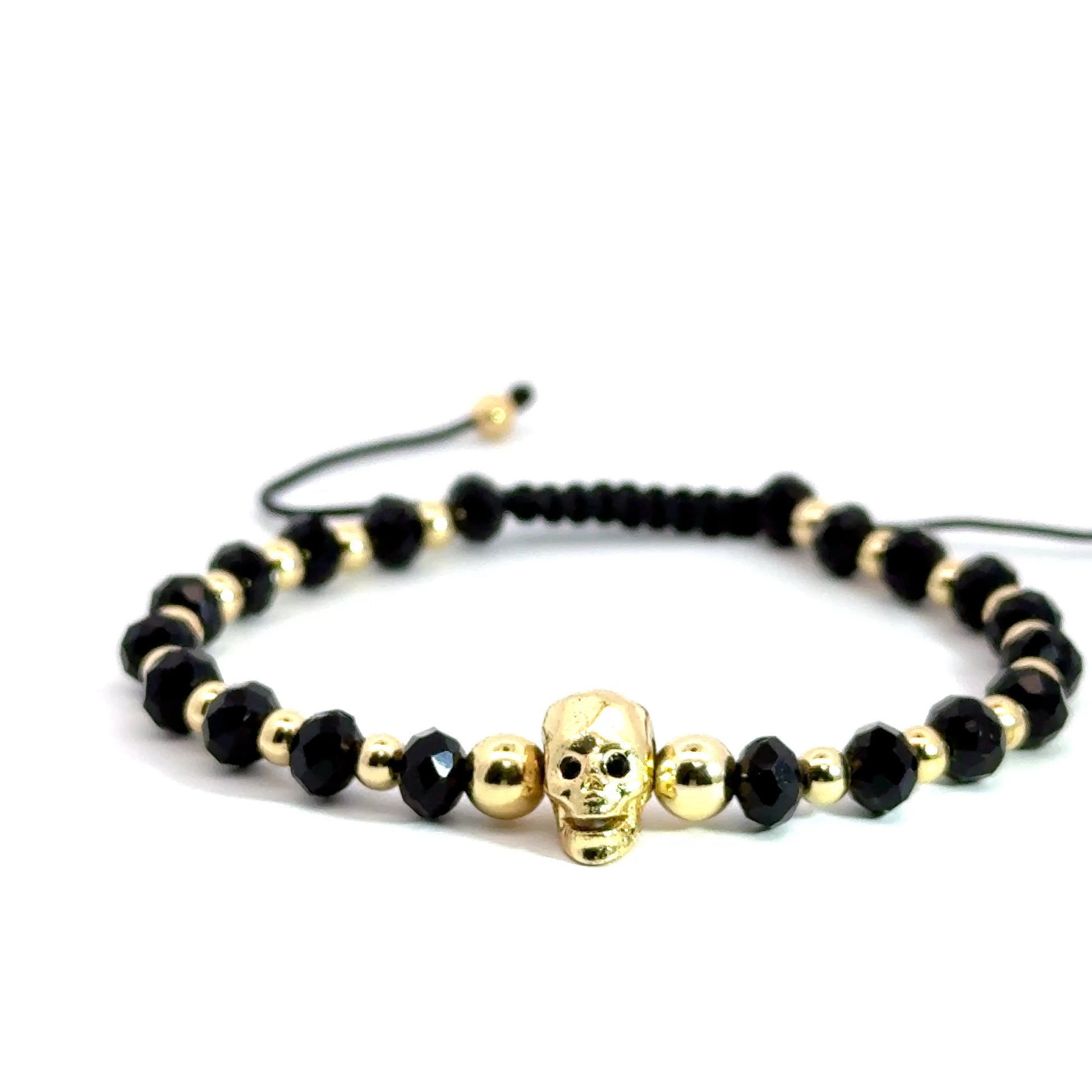 Bratara barbati din cristale negre cu charm craniu