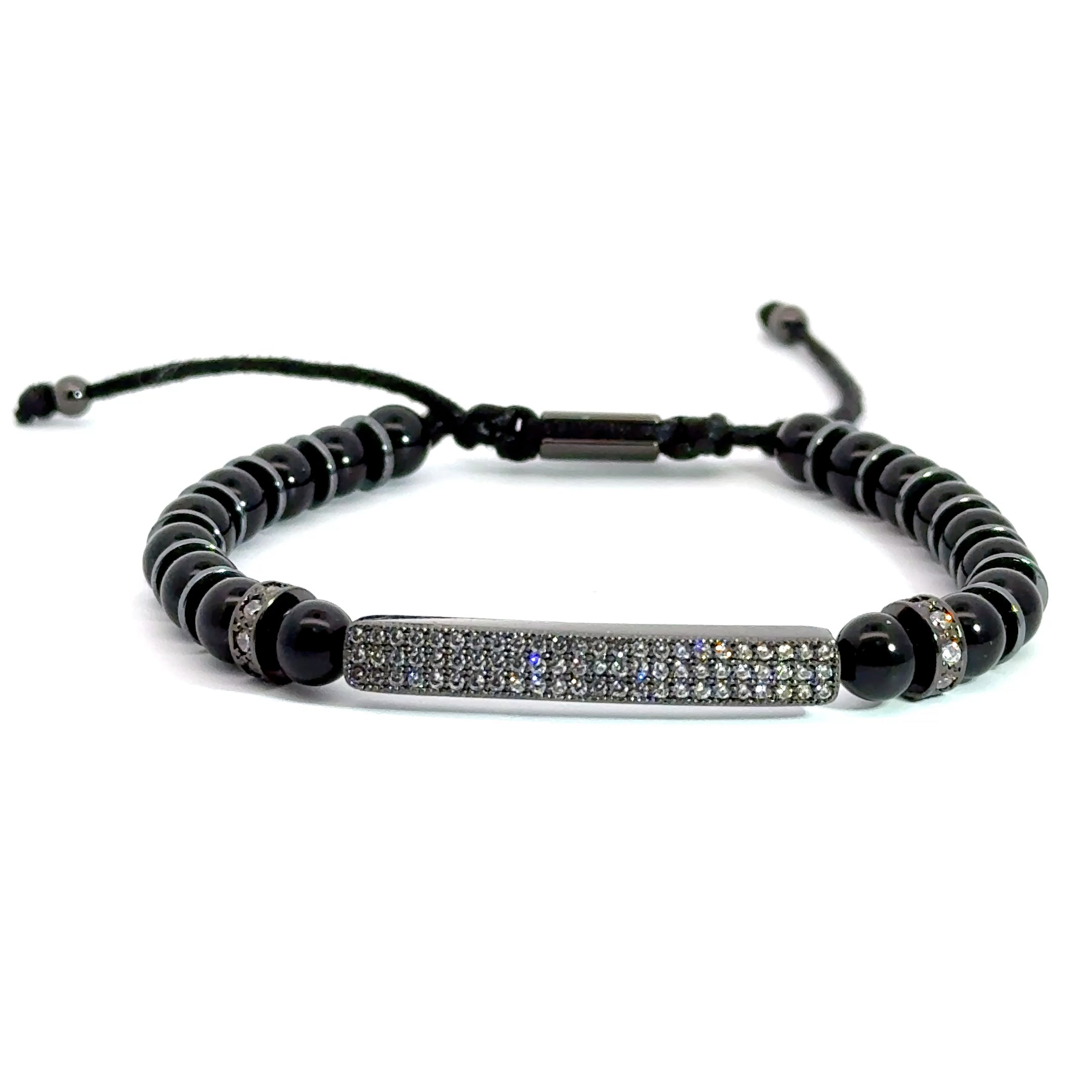 Bratara barbati din onix negru, hematit si accesorii cu cristale zirconia