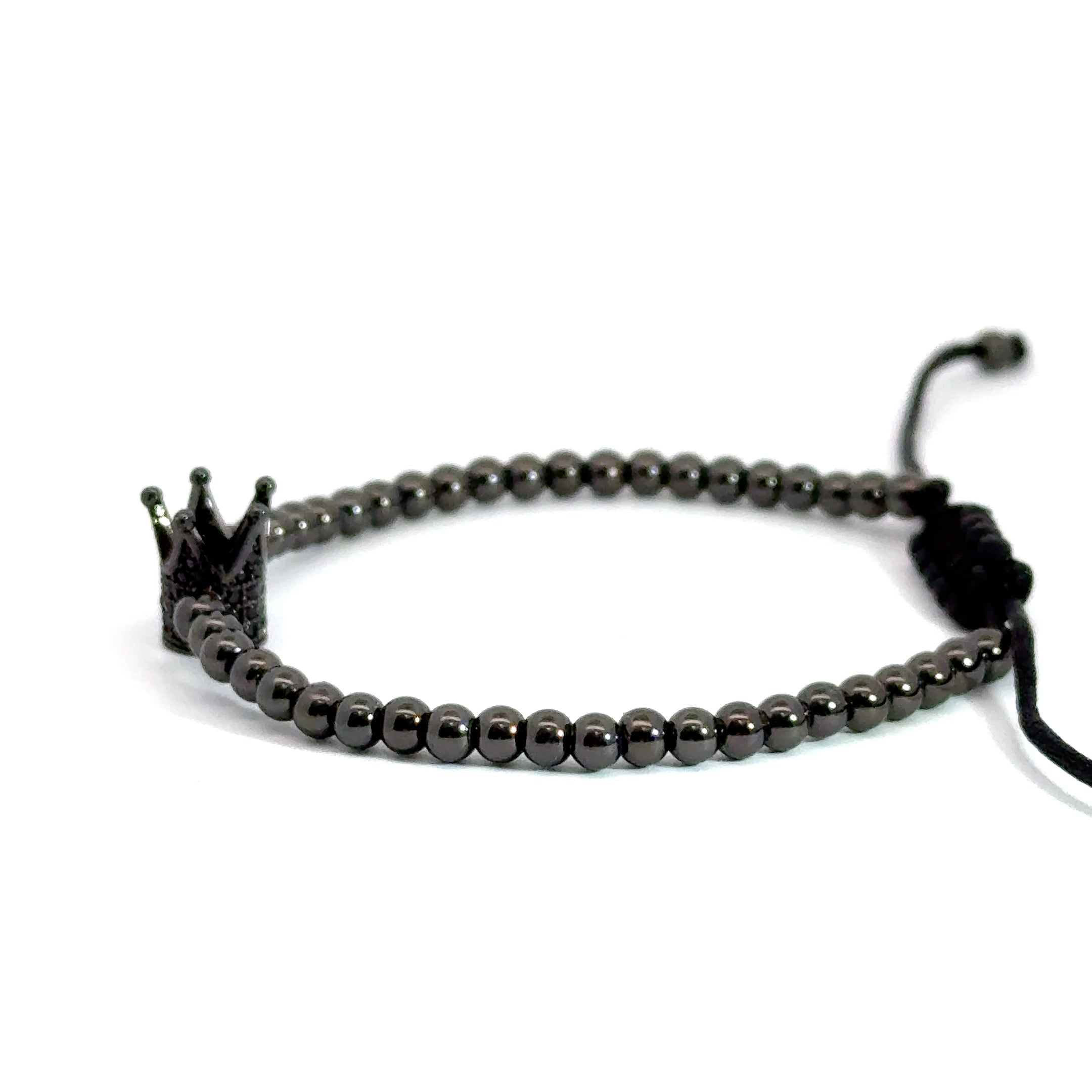 Bratara barbati din hematit si accesoriu coroana cu cristale zirconia