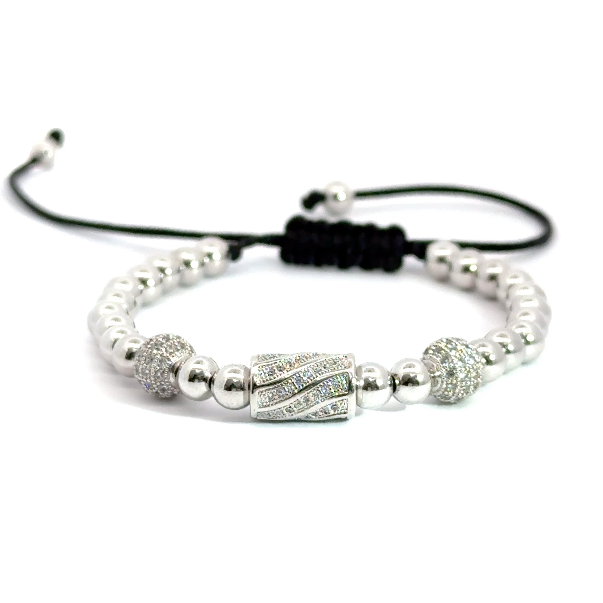 Bratara barbati argintie Shamballa Ball & Tube Cubic Zirconia