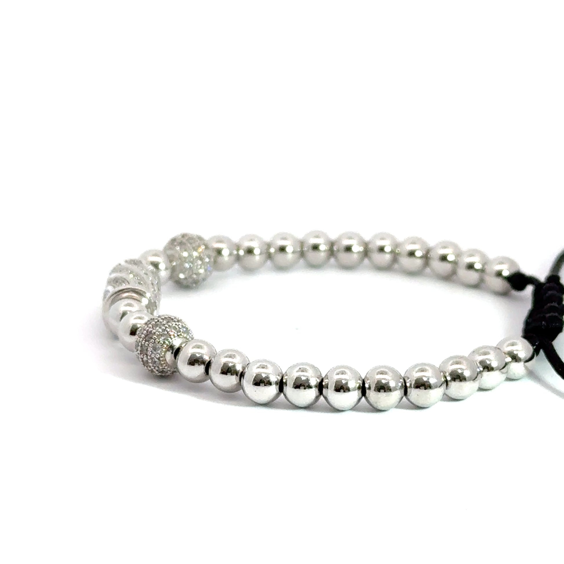 Bratara barbati argintie Shamballa Ball & Tube Cubic Zirconia