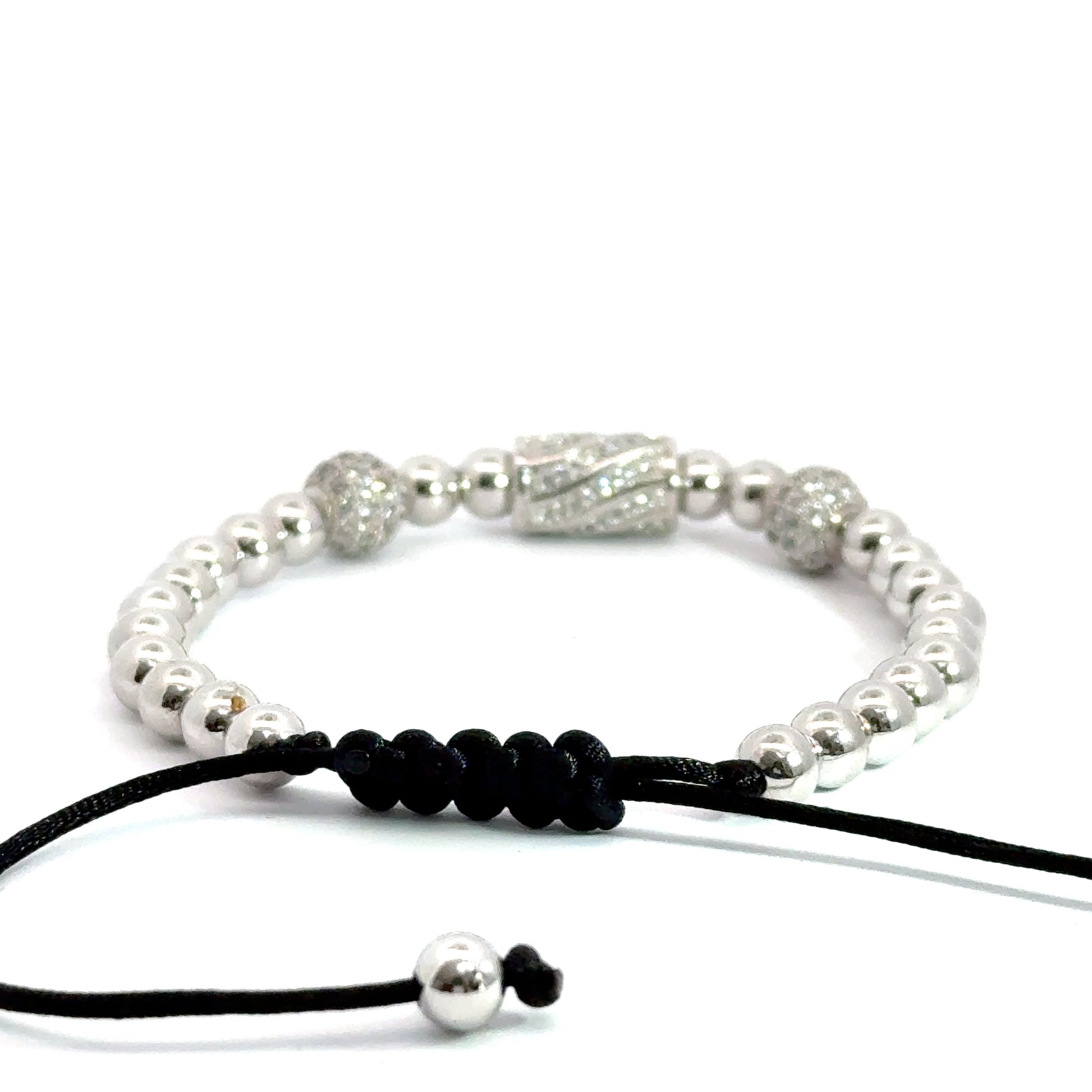 Bratara barbati argintie Shamballa Ball & Tube Cubic Zirconia