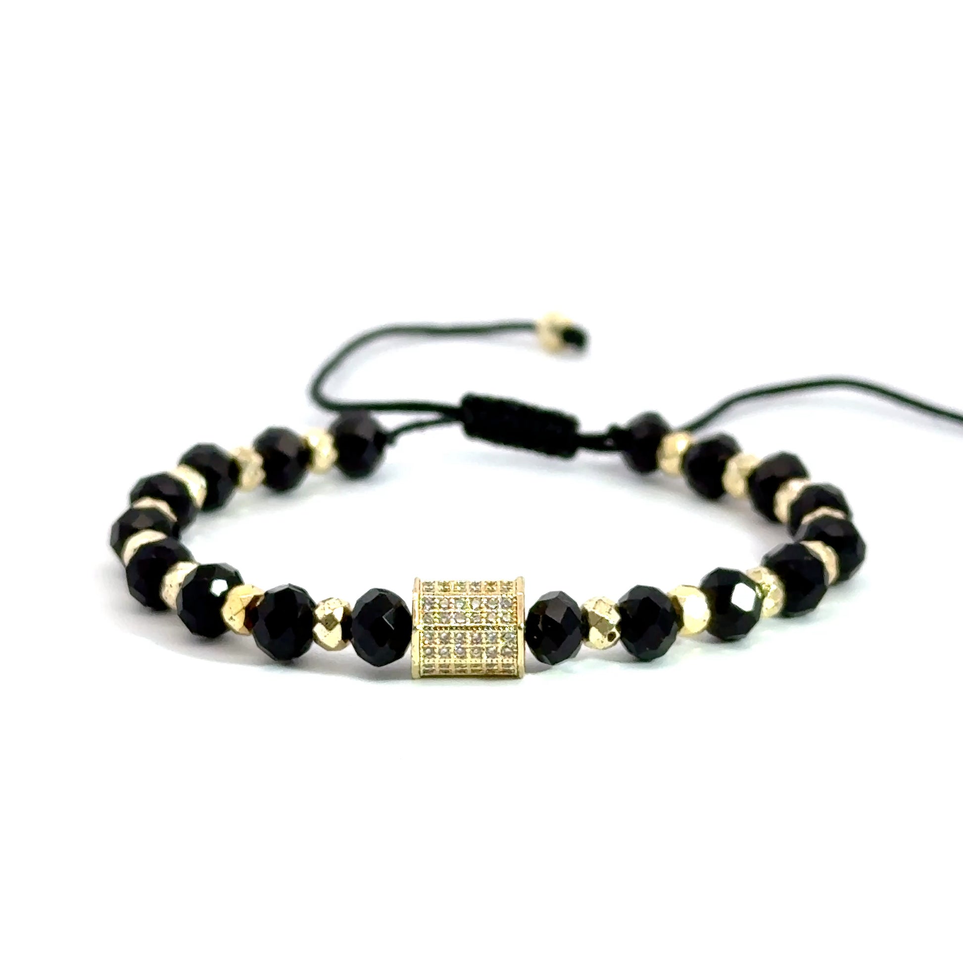 Bratara barbati cu cristale negre si accesorii aurii BBB-246