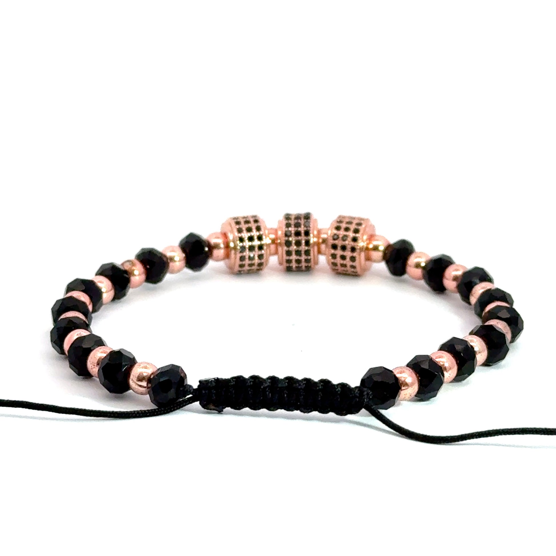 Bratara barbati din cristale negre si accesorii cu cristale zirconia BBB-250