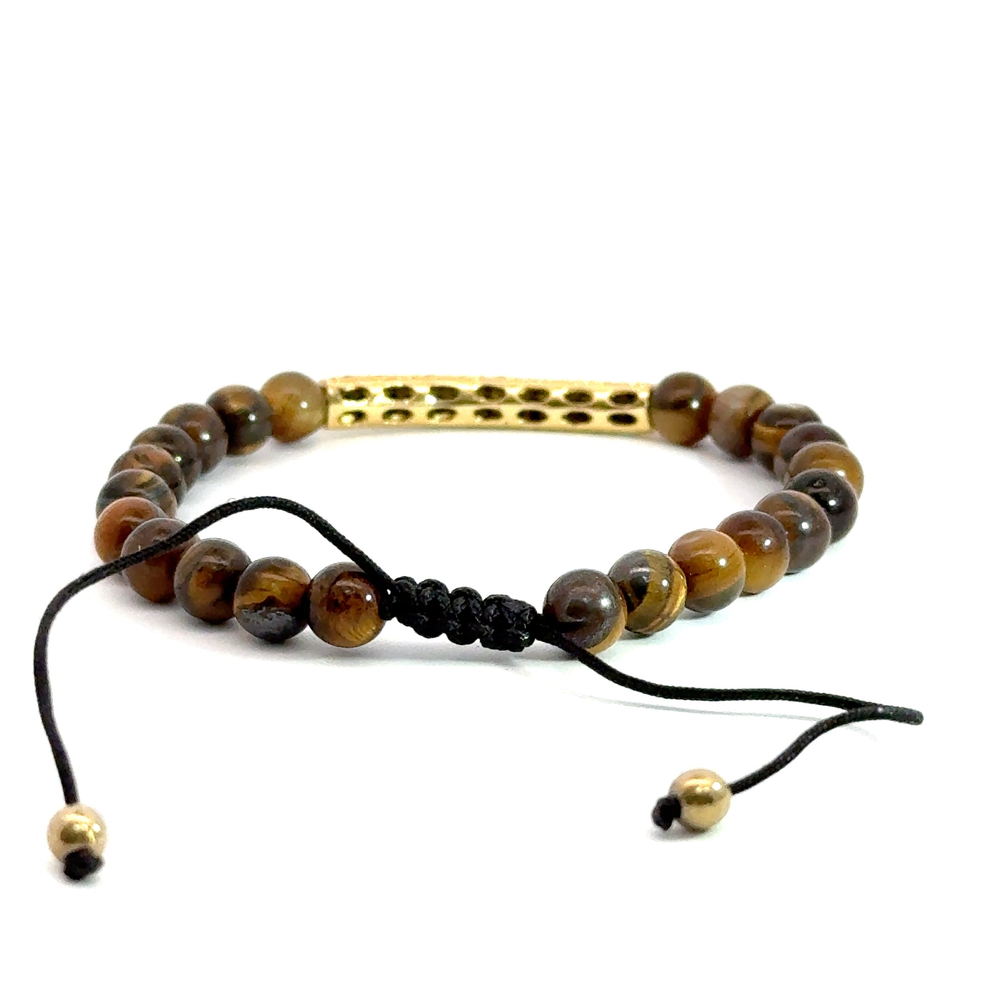 Bratara barbati din ochi de tigru si accesoriu auriu cu cristale zirconia