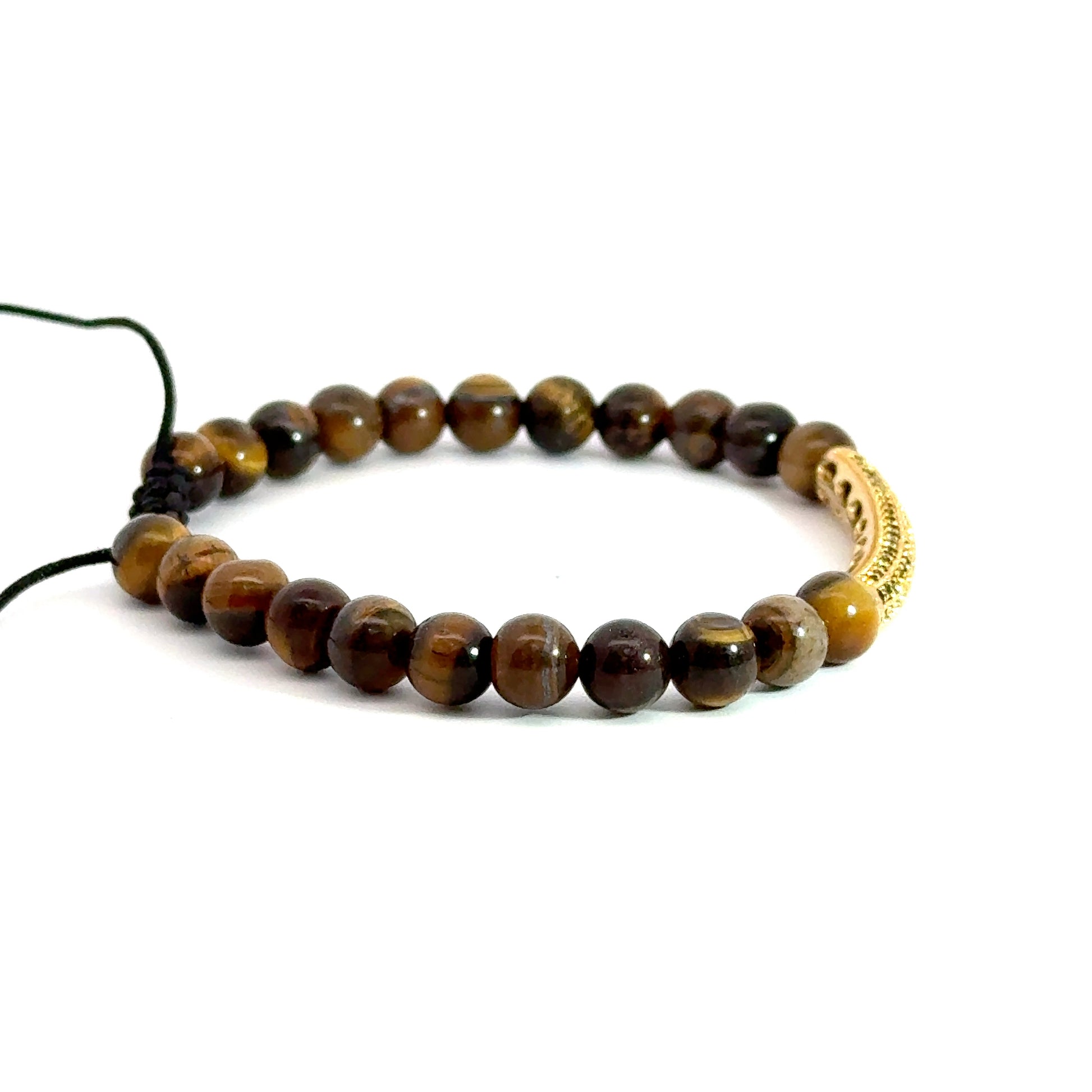 Bratara barbati din ochi de tigru si accesoriu auriu cu cristale zirconia