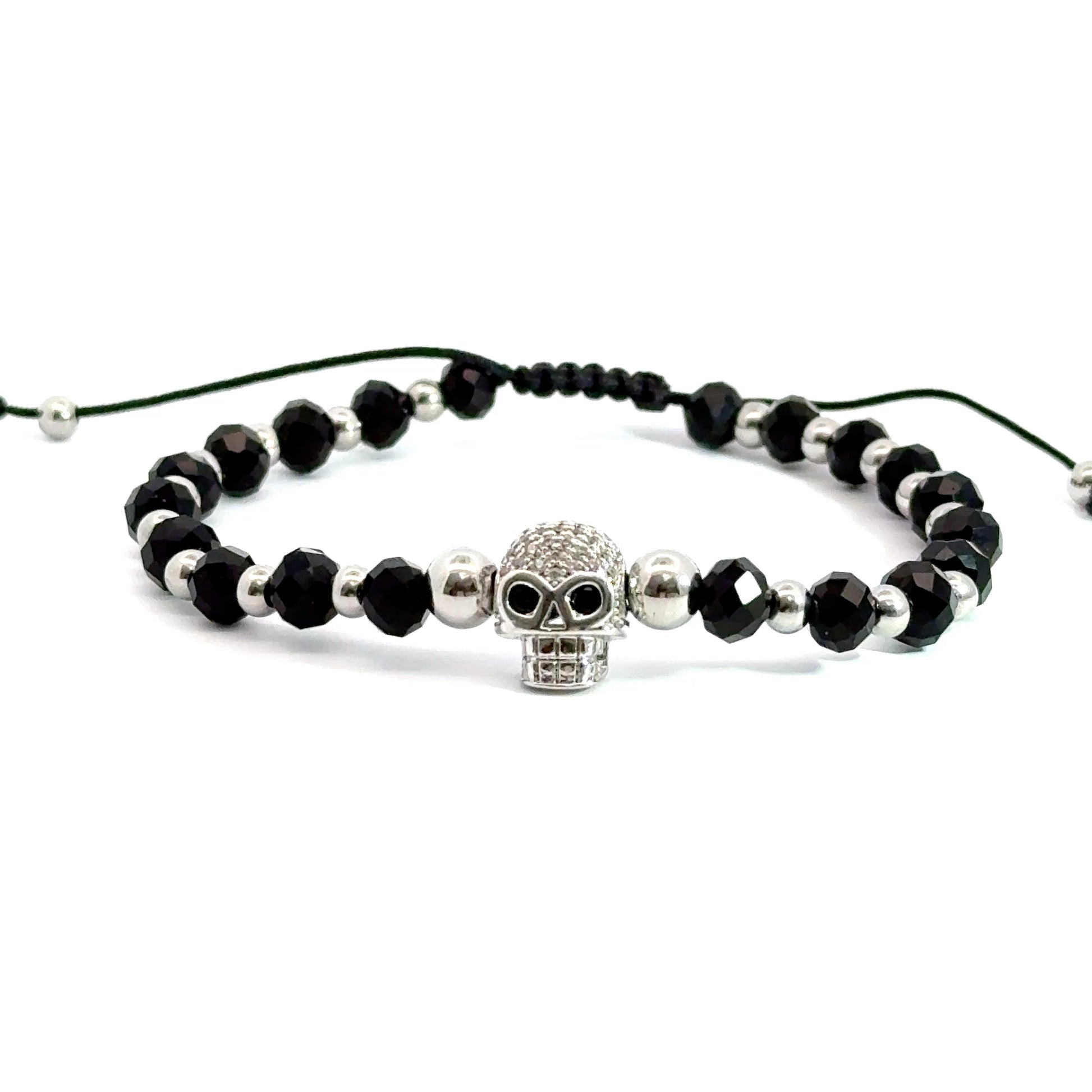 Bratara barbati din cristale negre si accesoriu craniu cu cristale zirconia