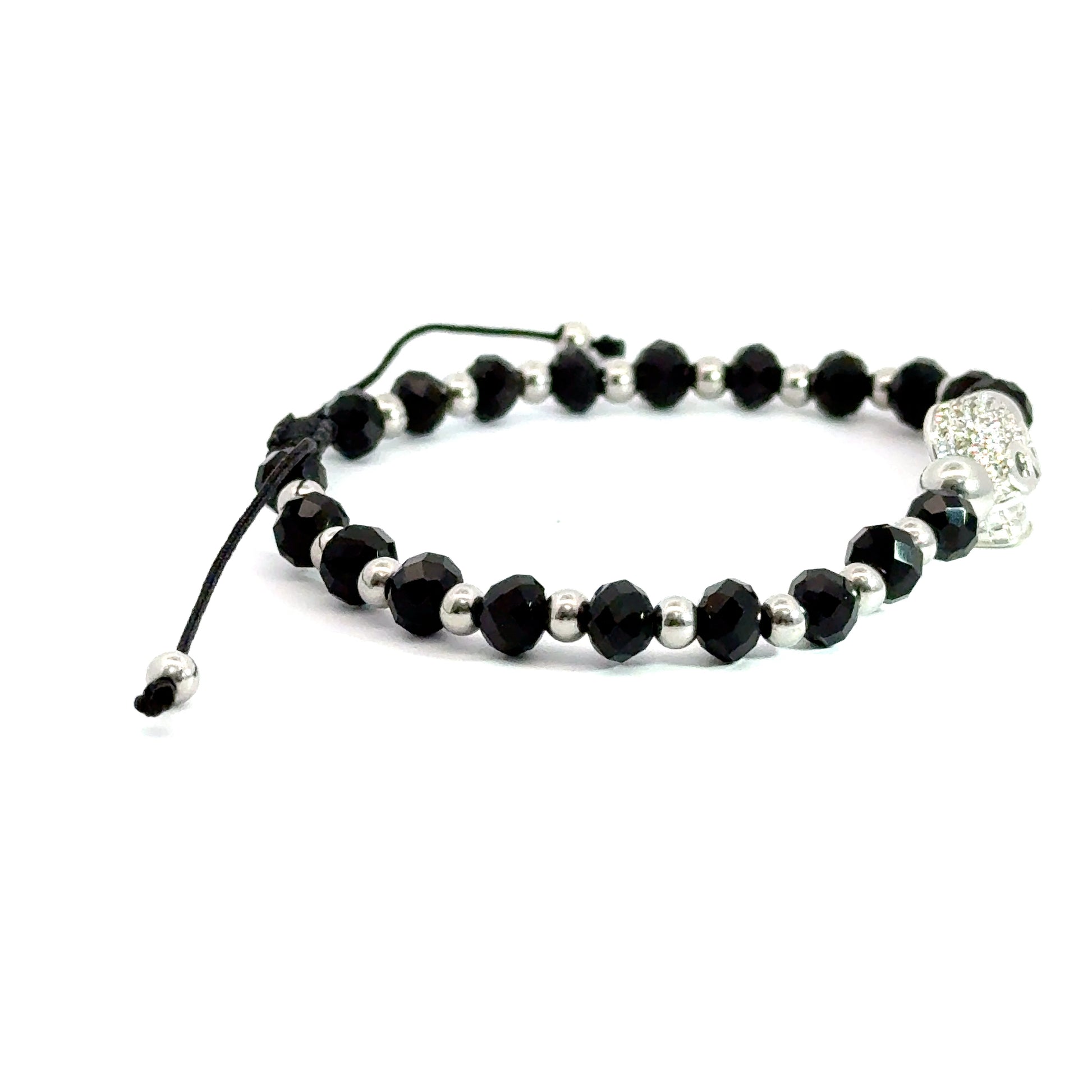 Bratara barbati din cristale negre si accesoriu craniu cu cristale zirconia