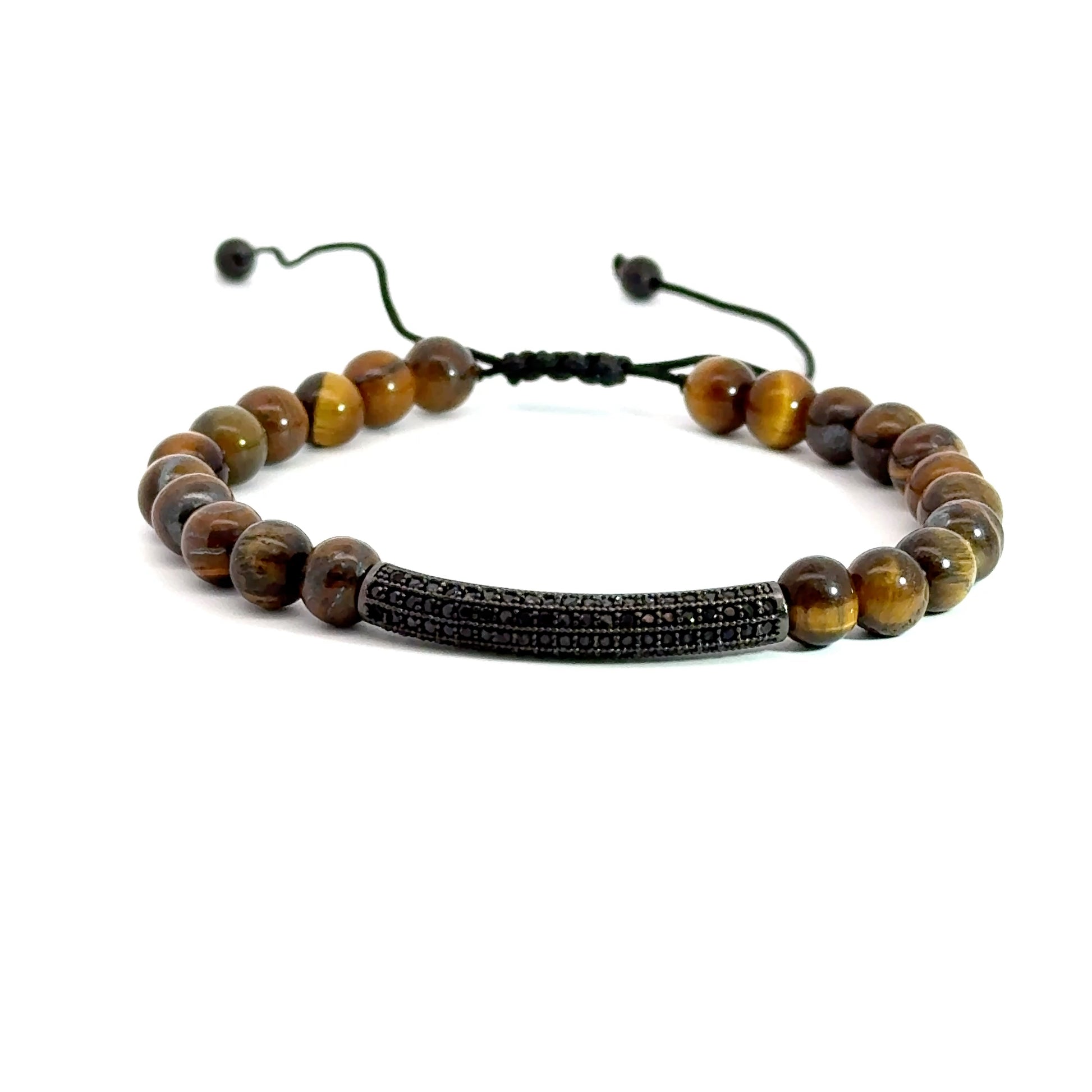 Bratara barbati din ochi de tigru si accesoriu cu cristale zirconia