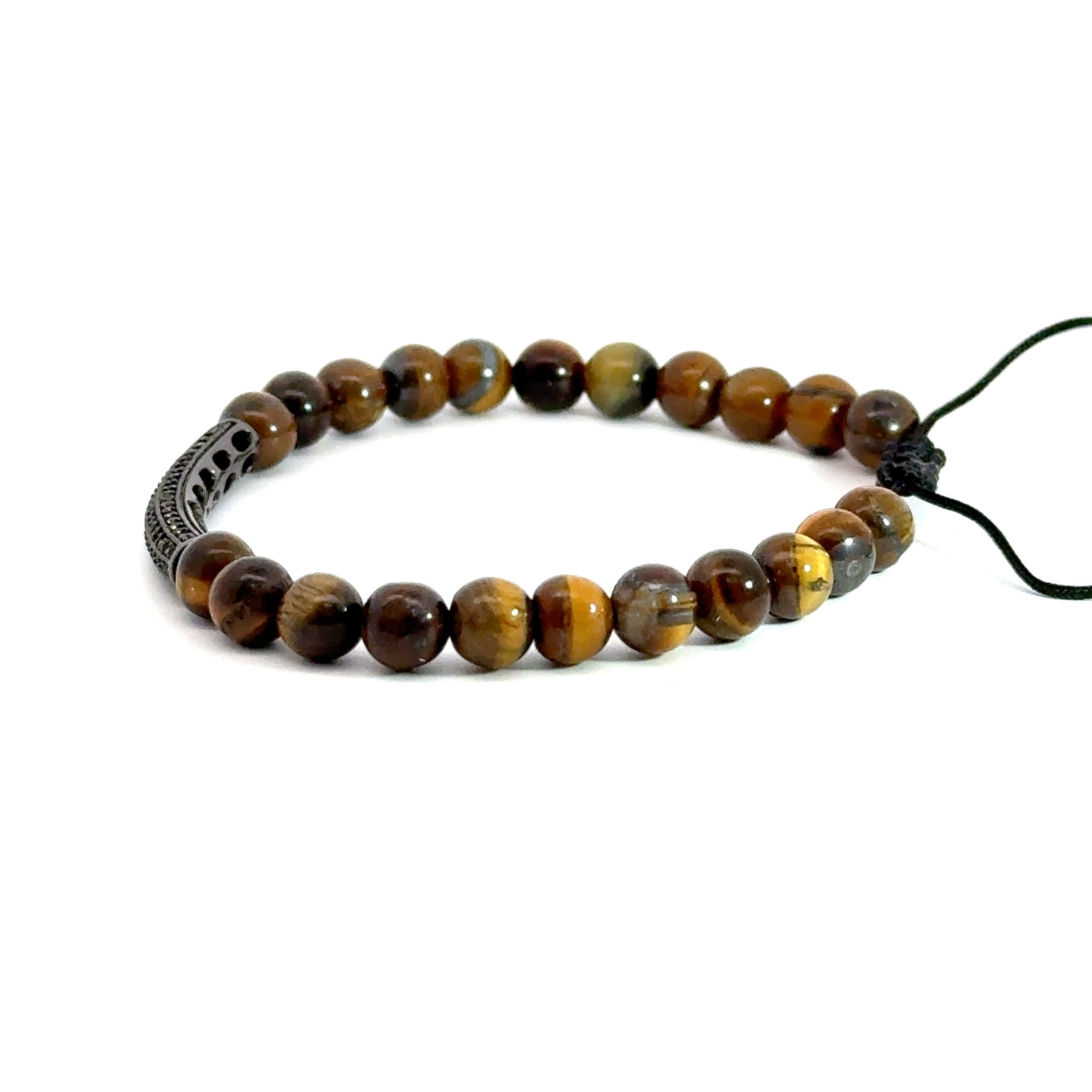 Bratara barbati din ochi de tigru si accesoriu cu cristale zirconia