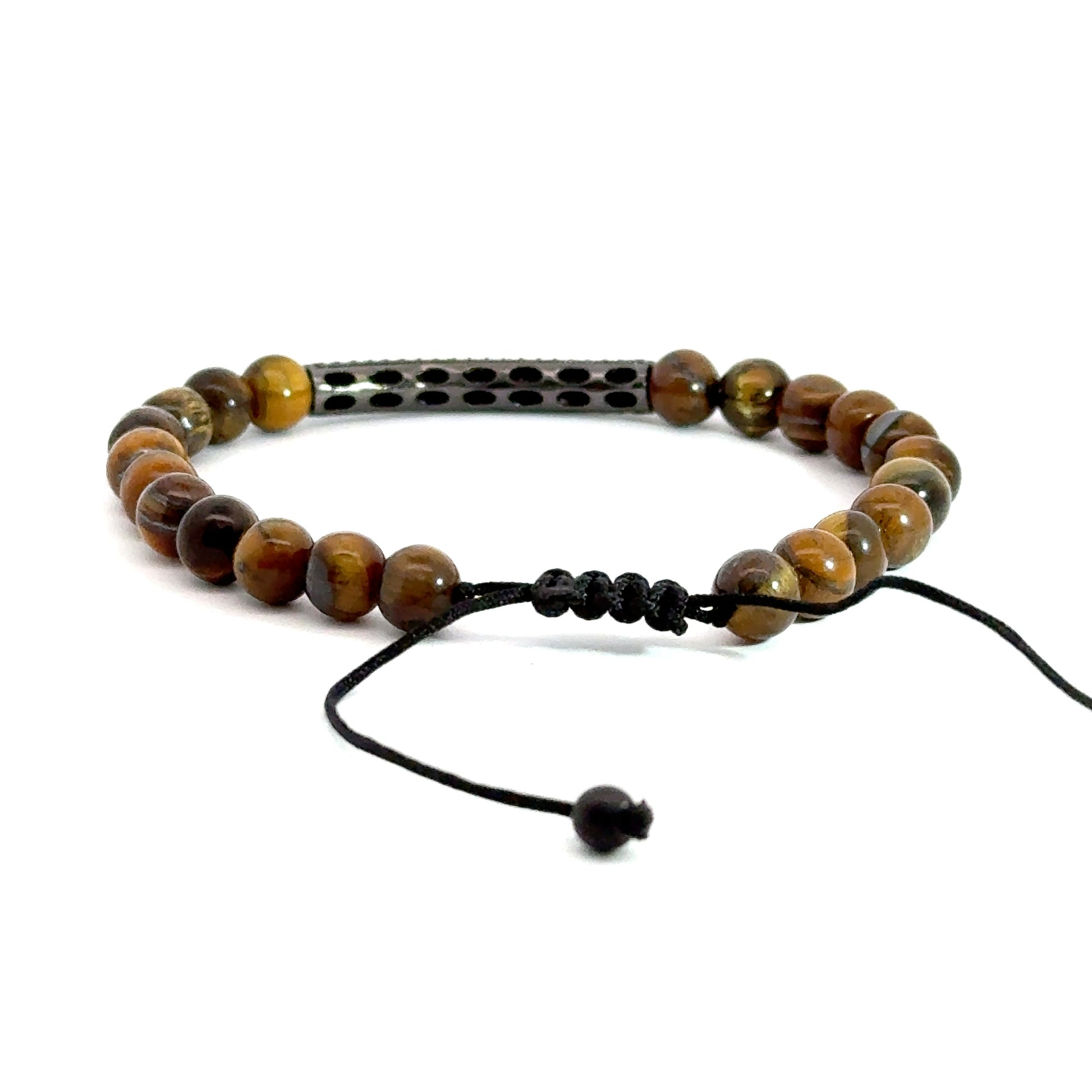 Bratara barbati din ochi de tigru si accesoriu cu cristale zirconia