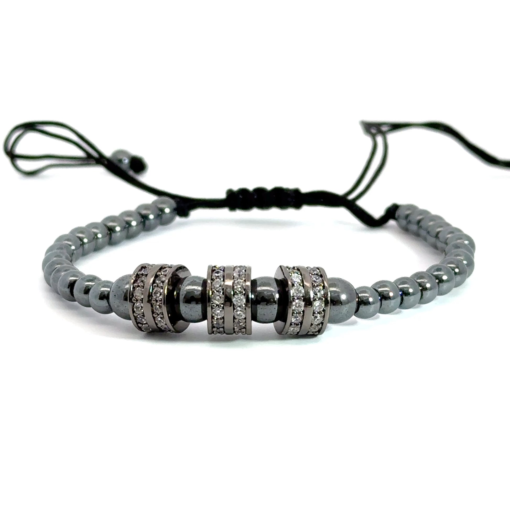 Bratara barbati din hematit si cristale zirconia