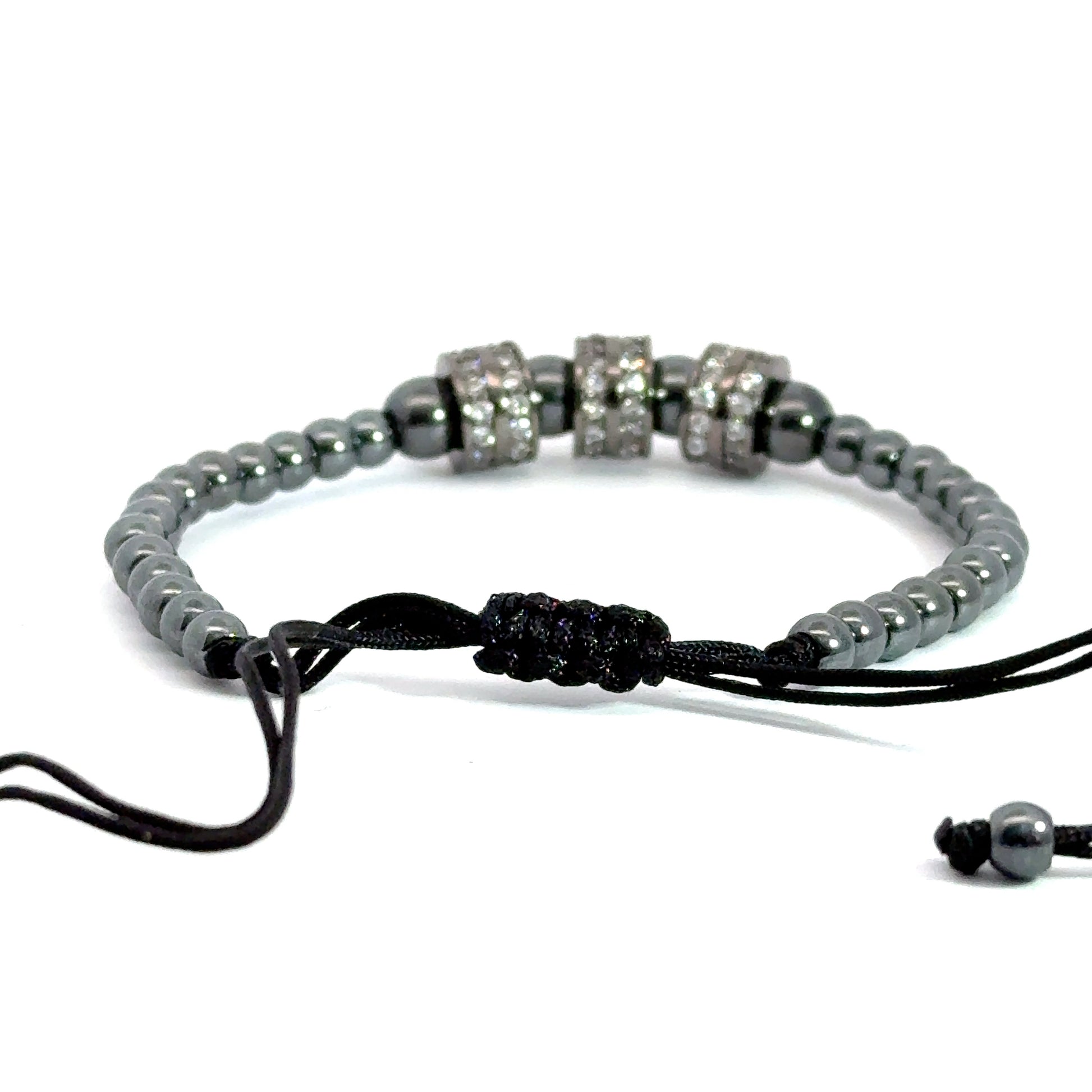 Bratara barbati din hematit si cristale zirconia