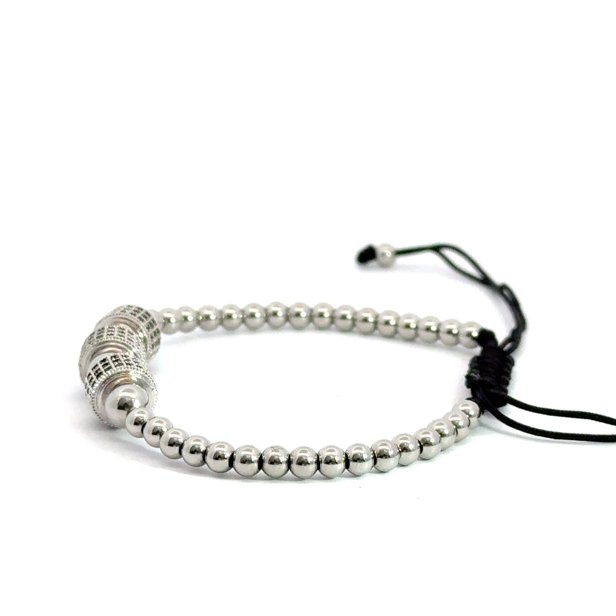 Bratara barbati cu accesorii argintii si cristale zirconia negre