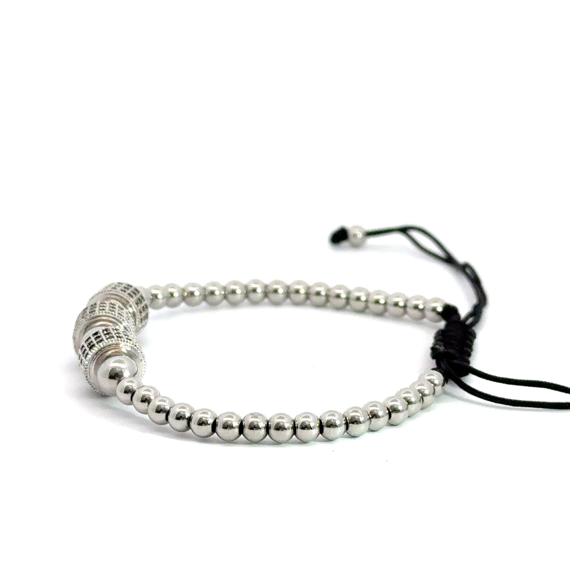 Bratara barbati cu accesorii argintii si cristale zirconia negre