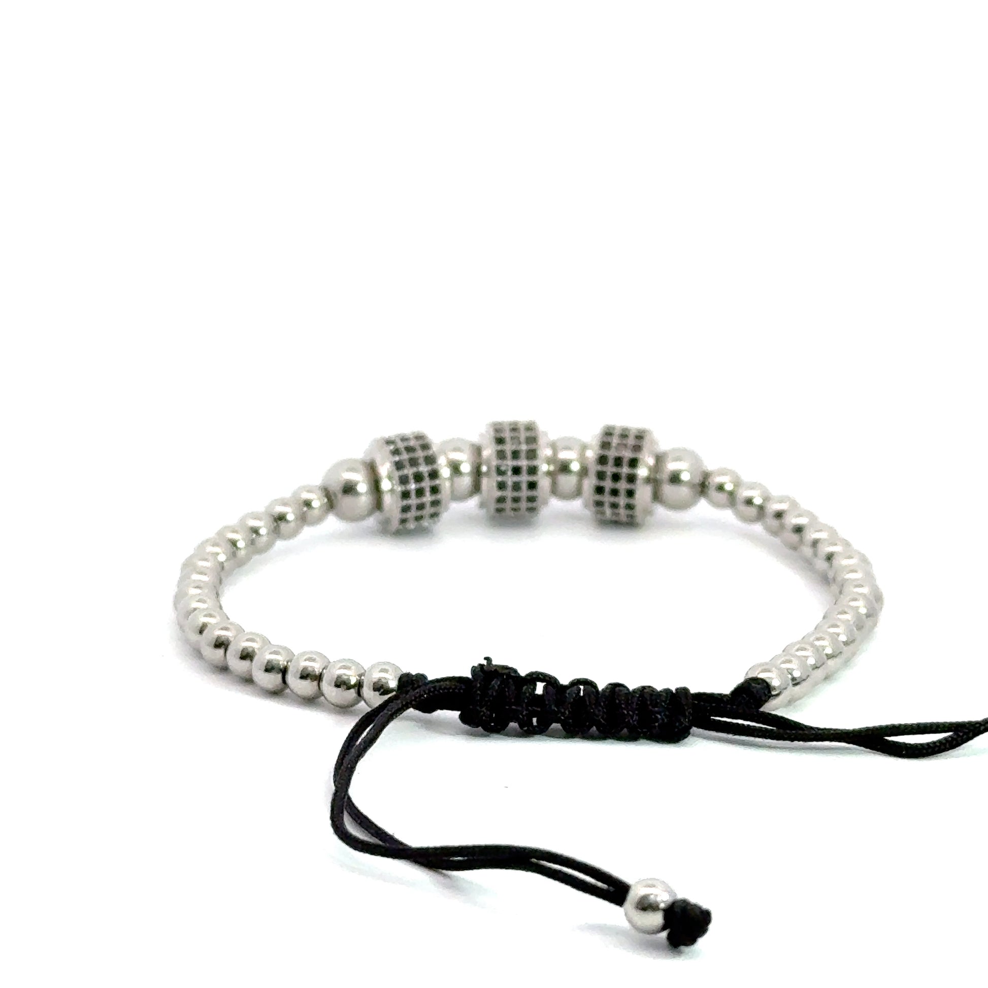 Bratara barbati cu accesorii argintii si cristale zirconia negre