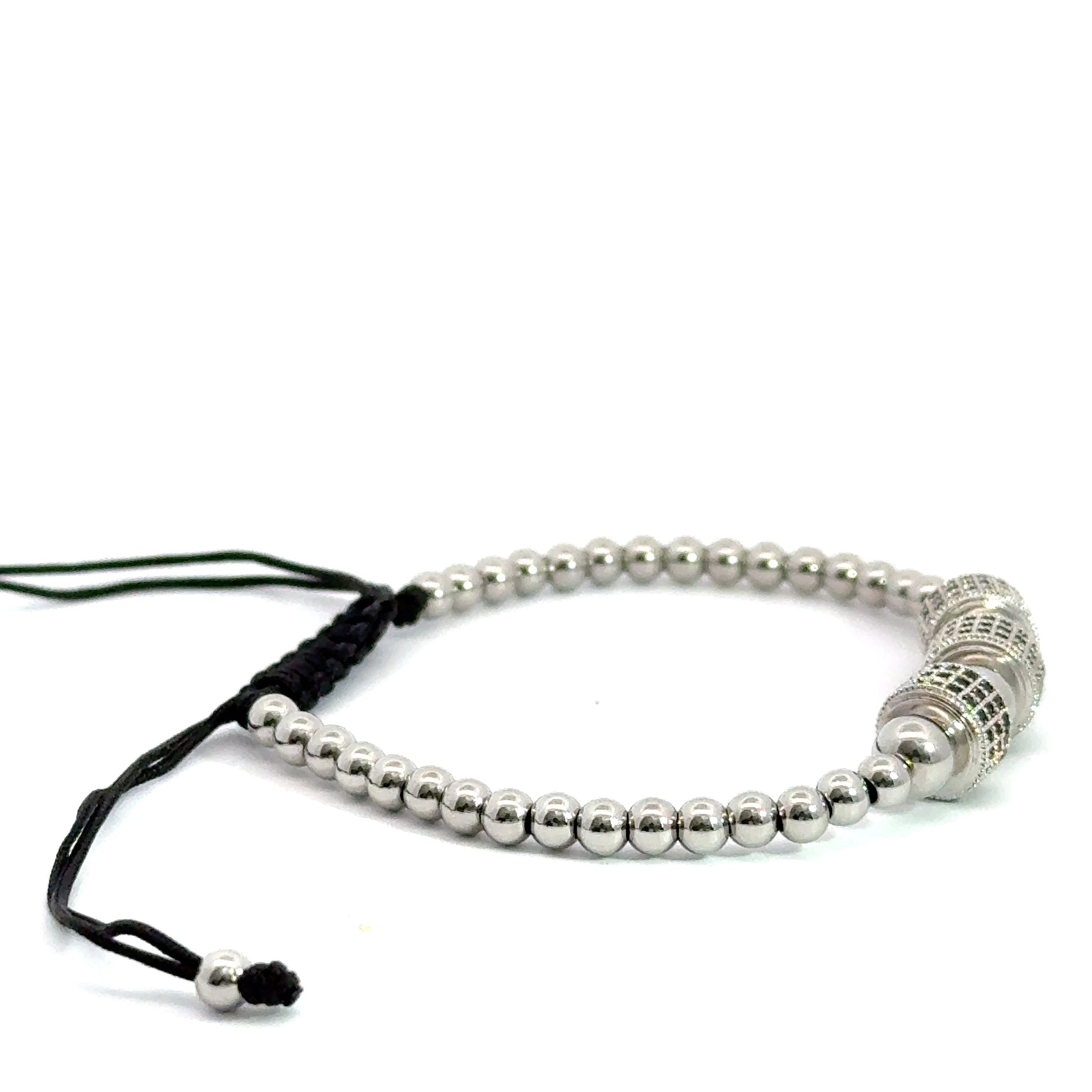 Bratara barbati cu accesorii argintii si cristale zirconia negre