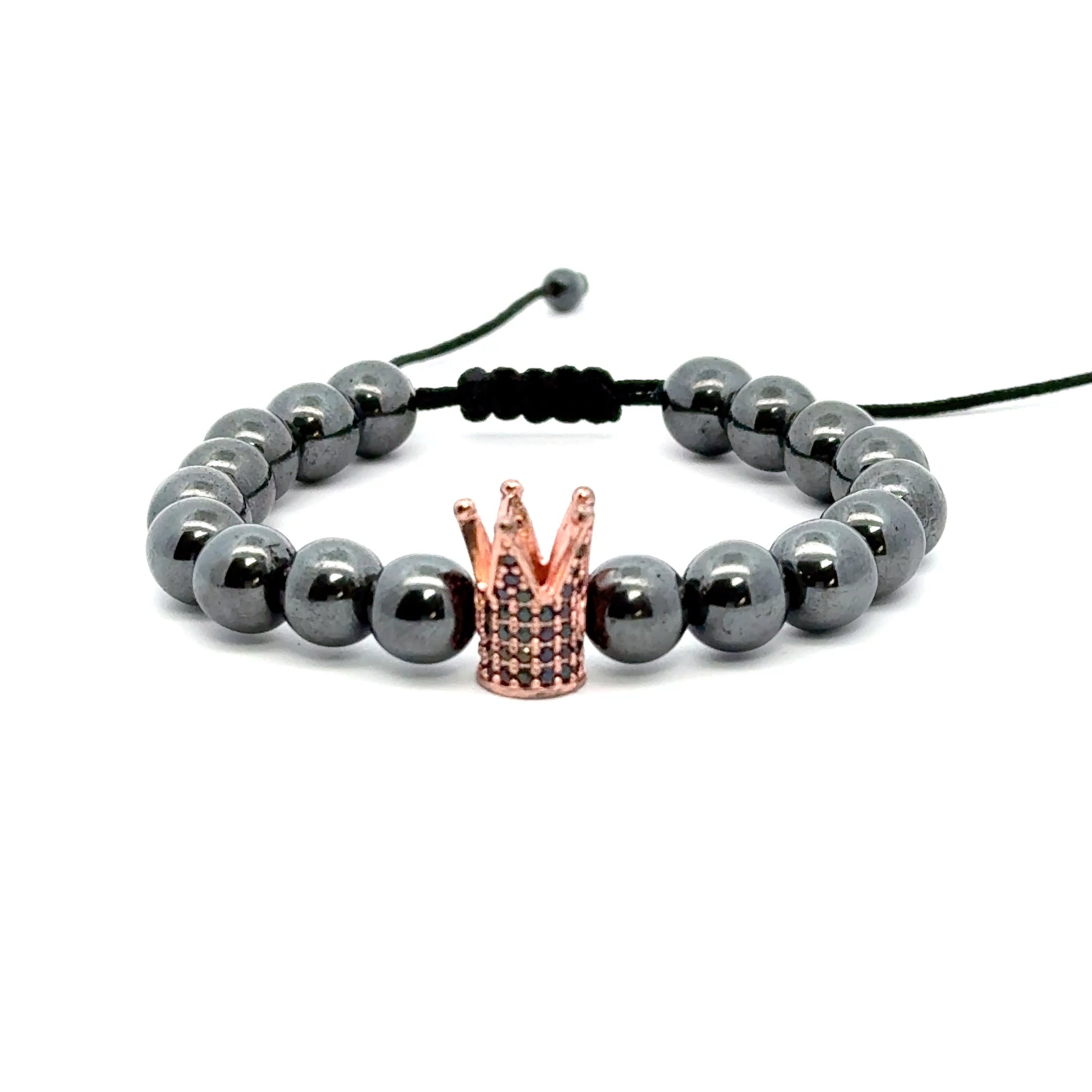 Bratara barbati cu bile din hematit si accesoriu in forma de coroana
