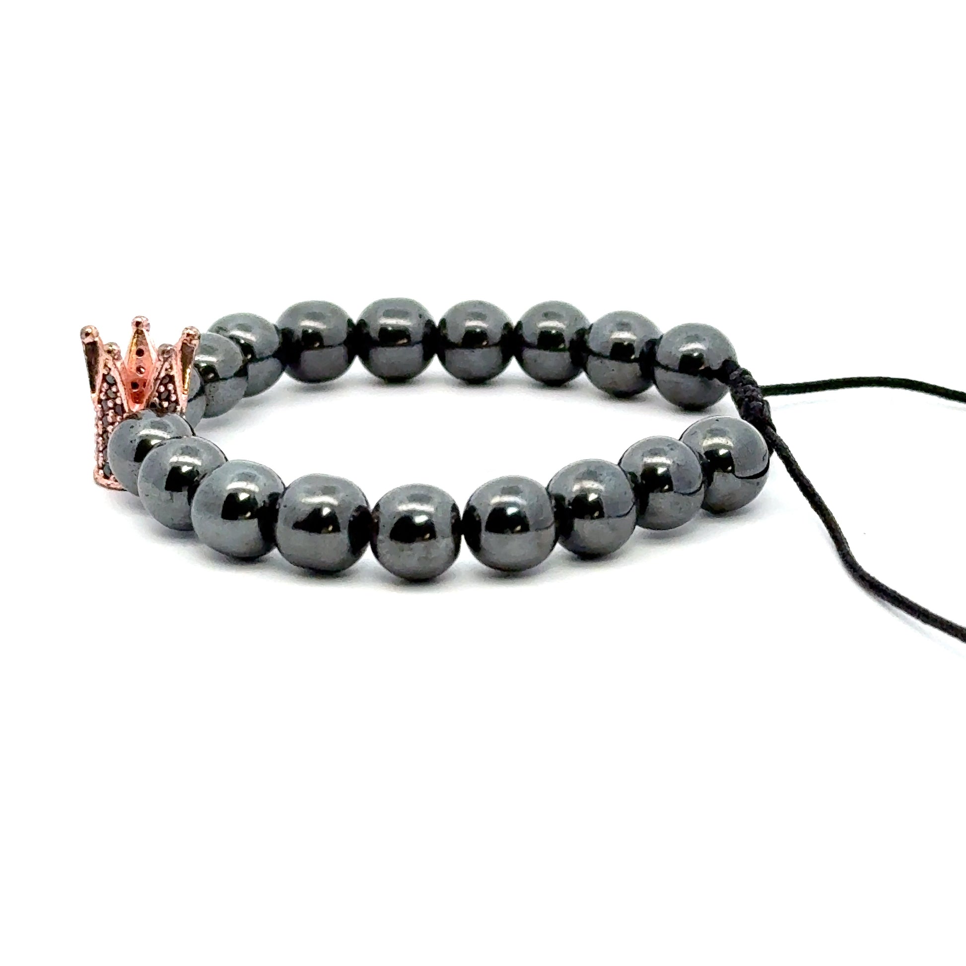 Bratara barbati cu bile din hematit si accesoriu in forma de coroana