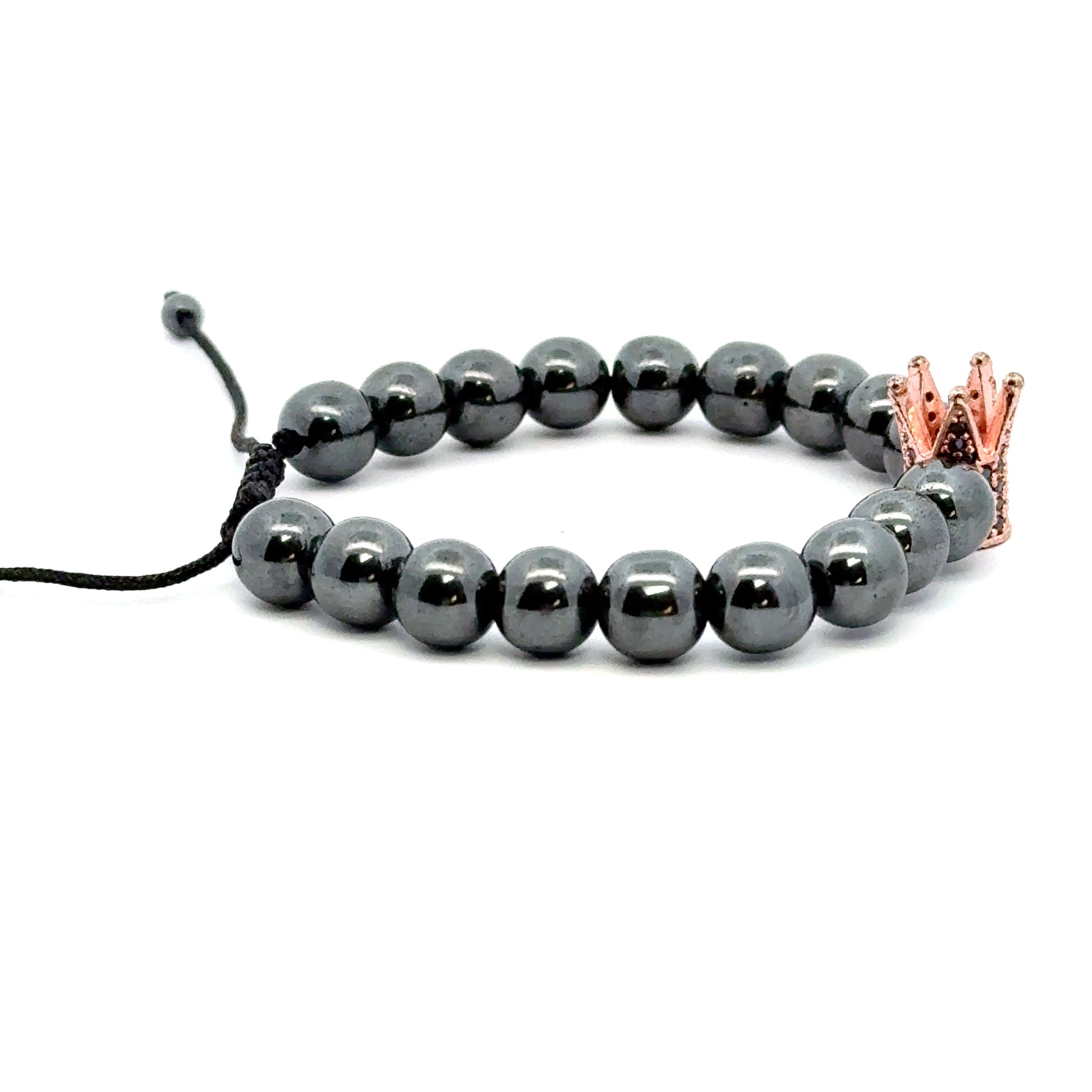 Bratara barbati cu bile din hematit si accesoriu in forma de coroana
