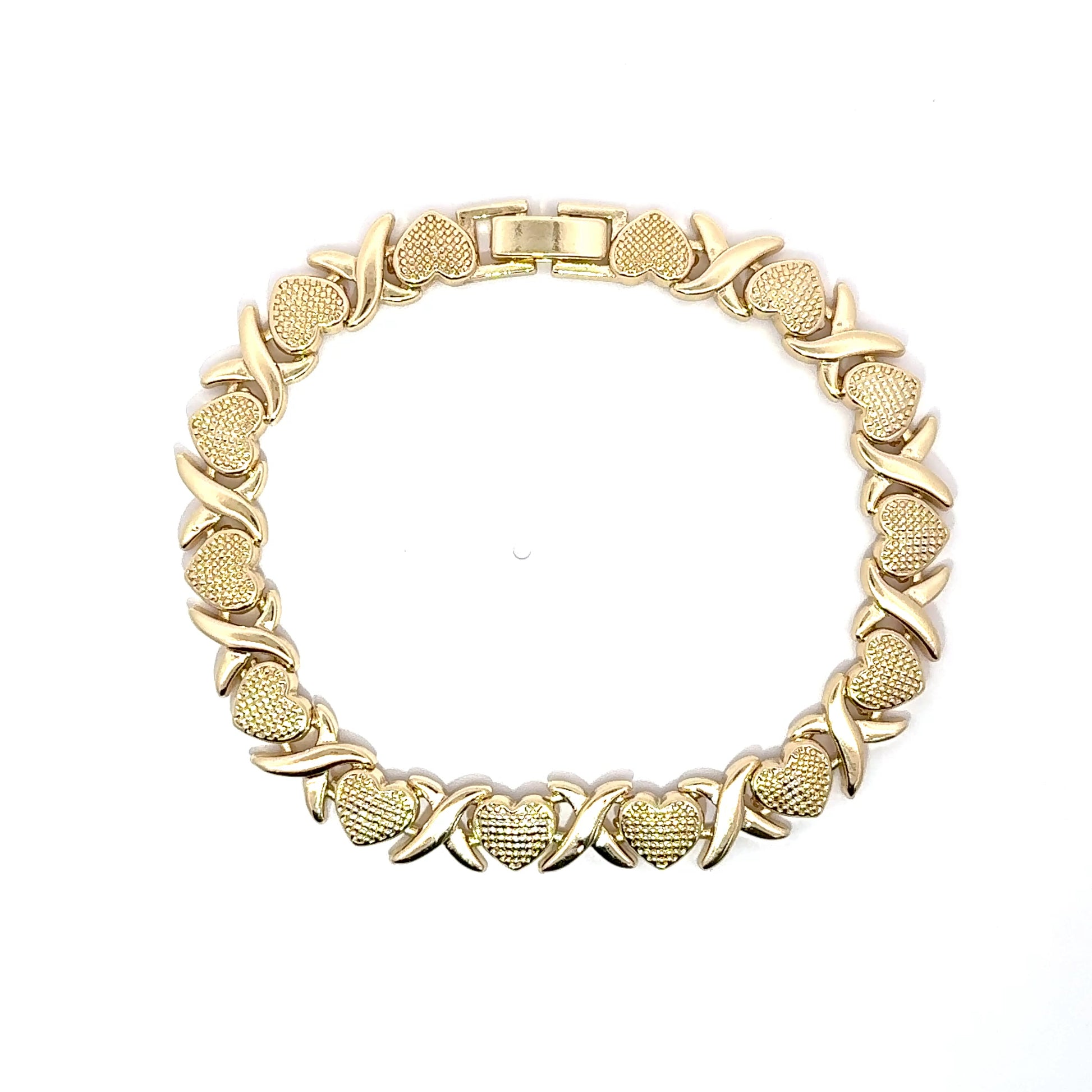 Bratara dama din metal comun, placata cu aur cu model inimioare