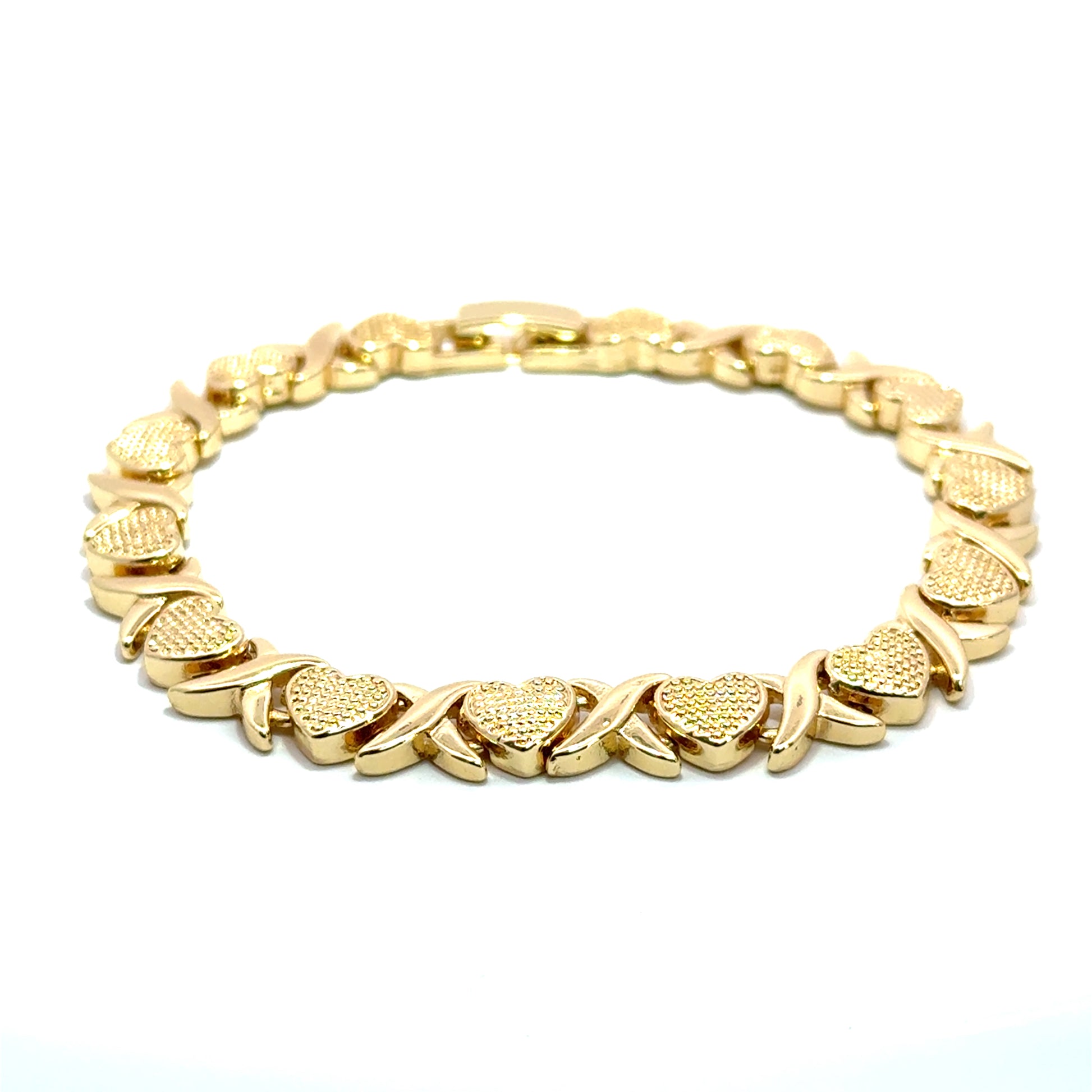 Bratara dama din metal comun, placata cu aur cu model inimioare