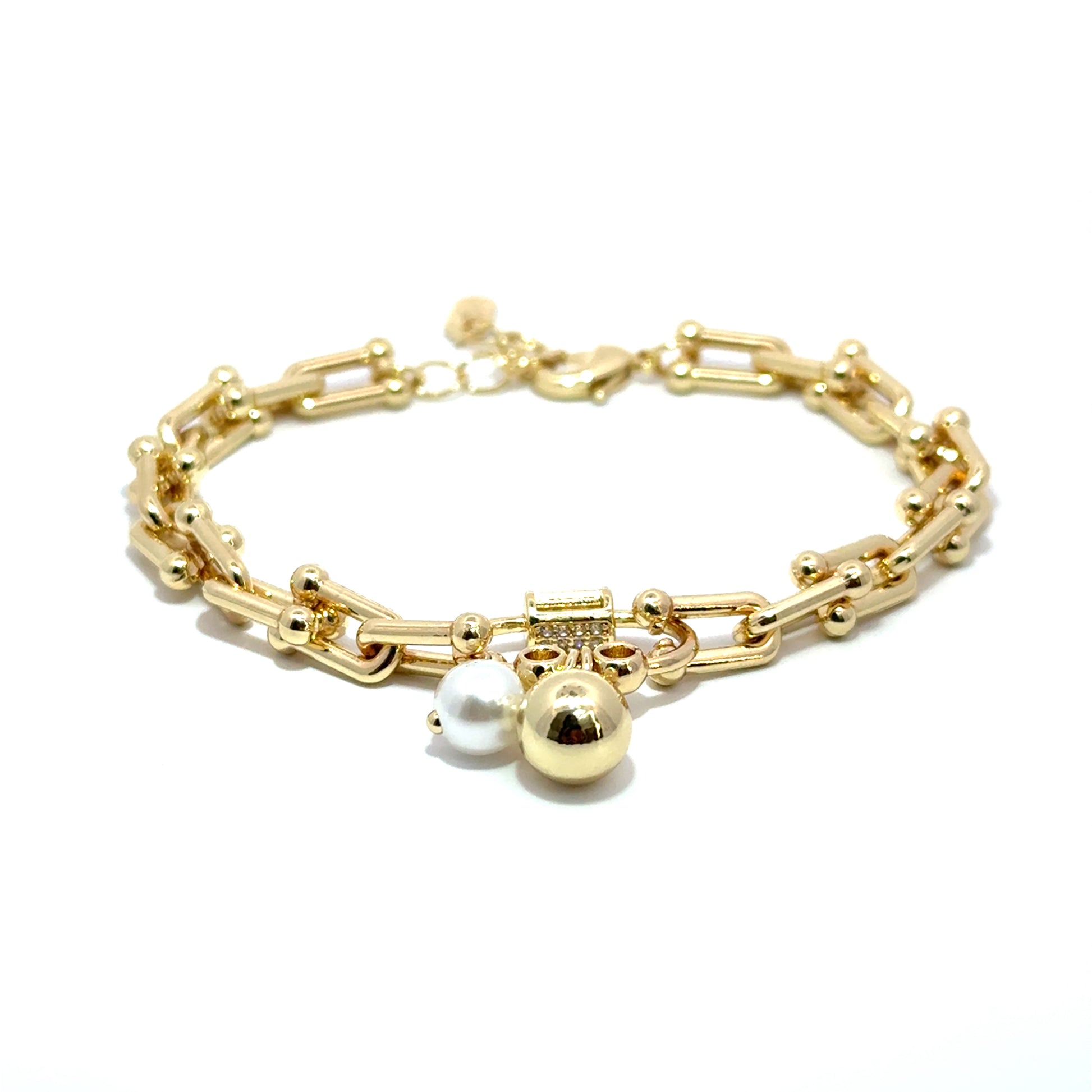 Bratara dama din metal comun, placata cu aur cu model lant