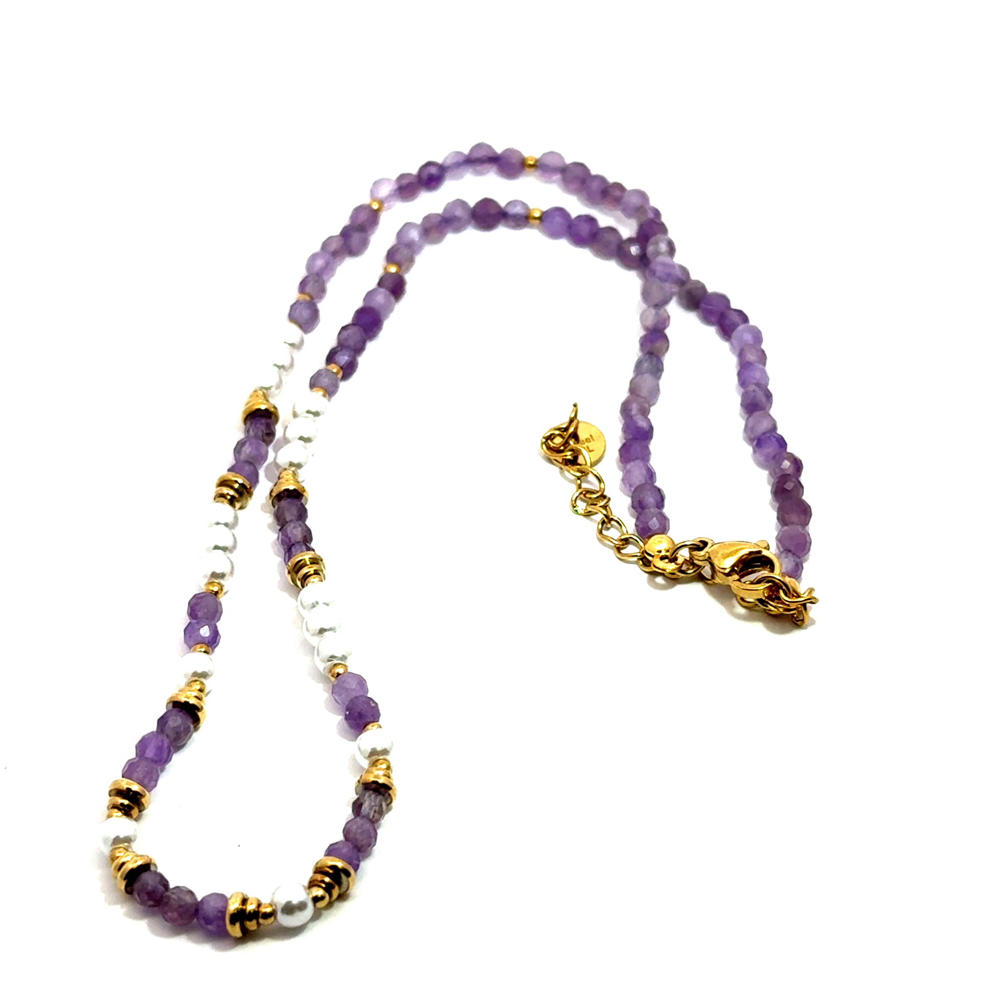 Lant dama din metal comun, placat cu aur si ametist