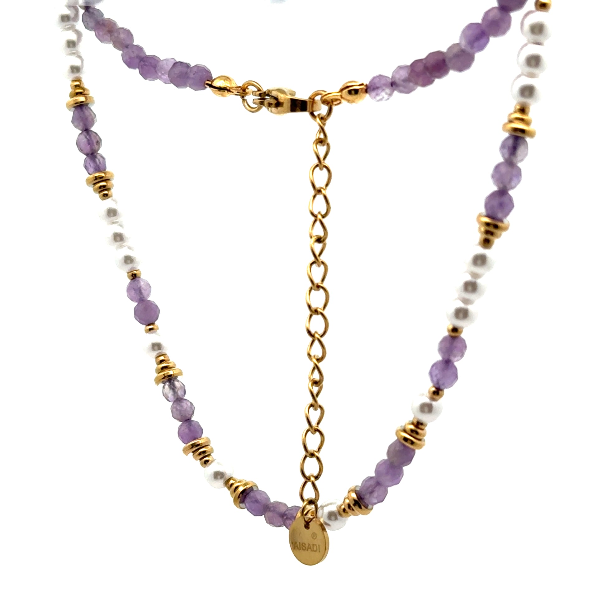 Lant dama din metal comun, placat cu aur si ametist