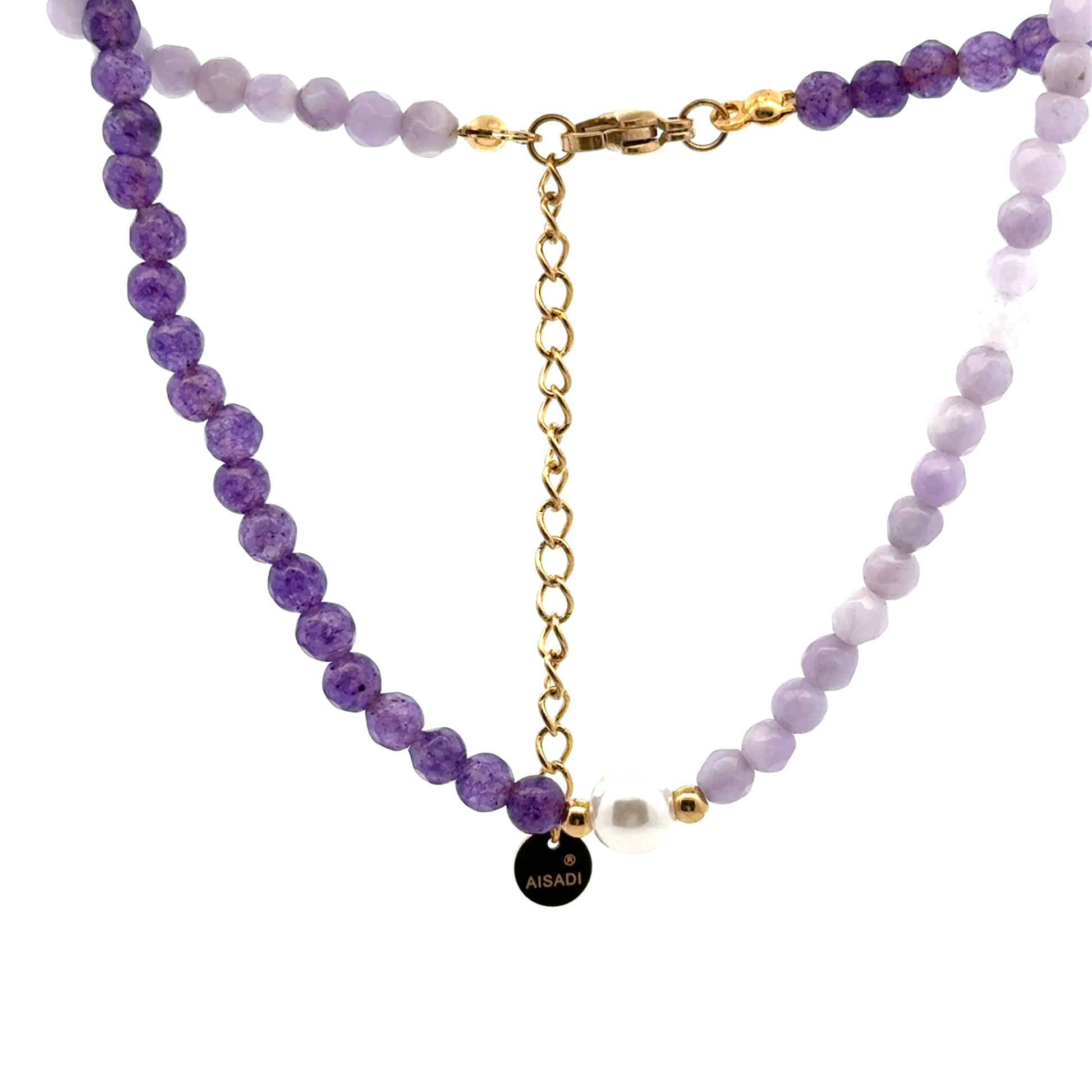 Lant dama din metal comun, placat cu aur si ametist + o perla