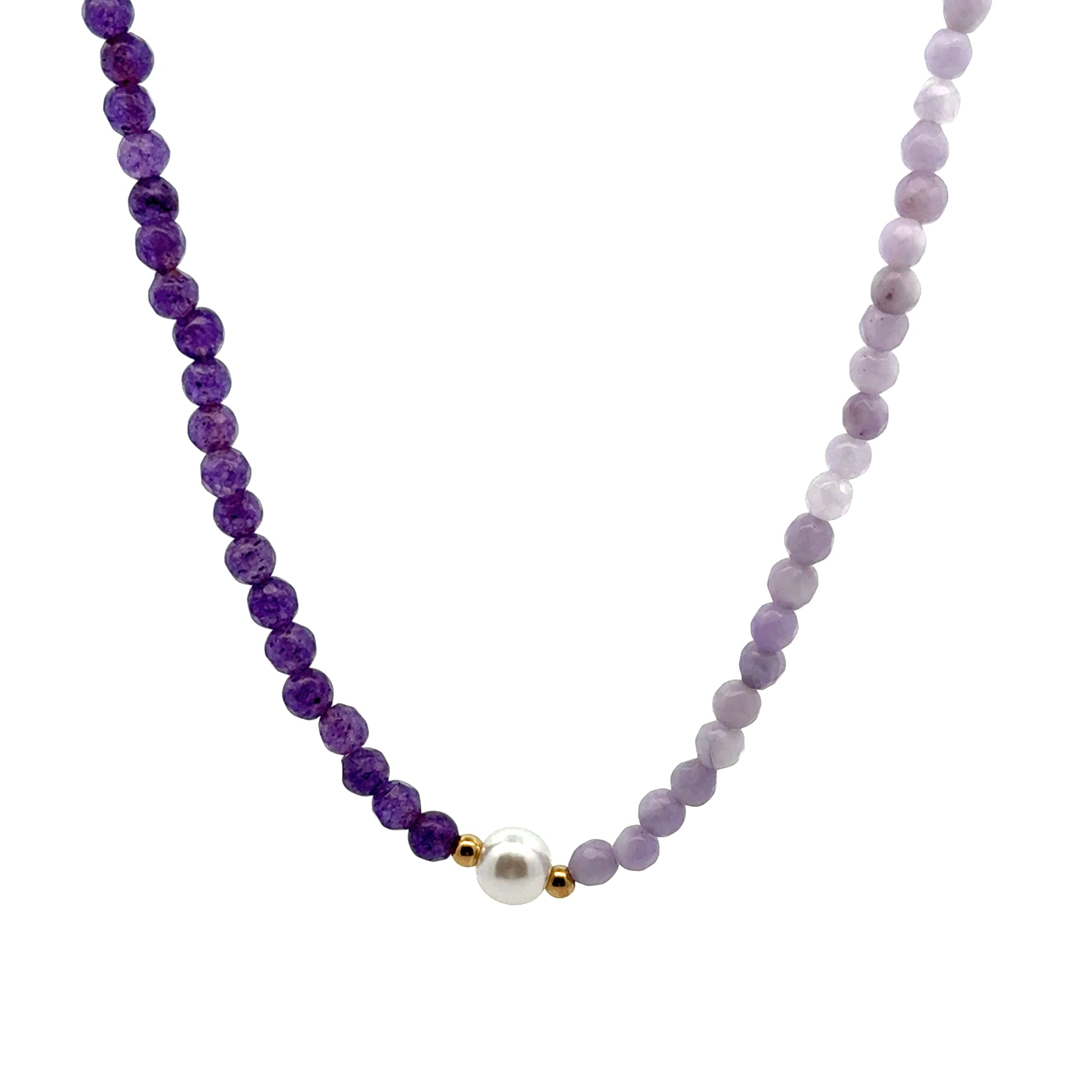 Lant dama din metal comun, placat cu aur si ametist + o perla