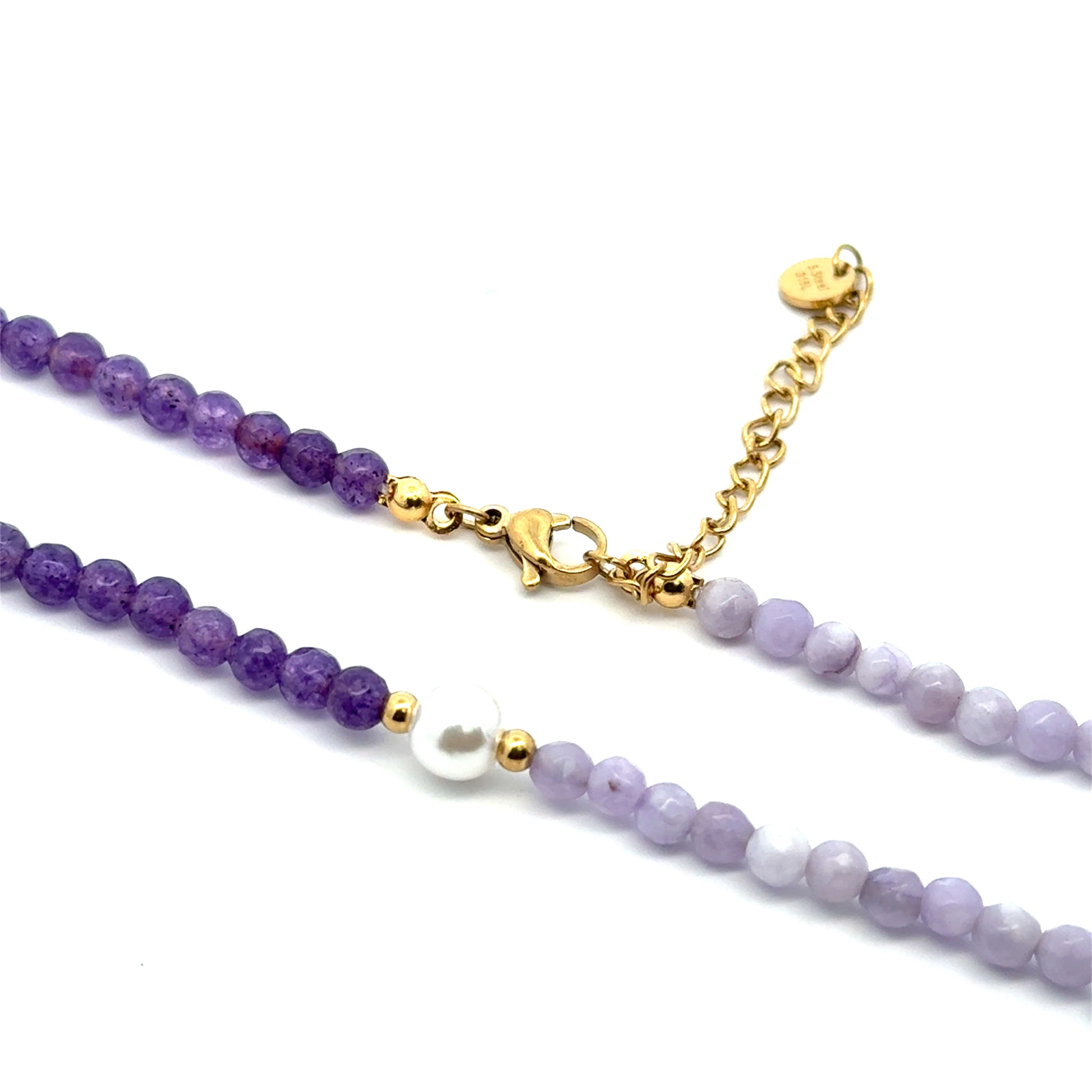 Lant dama din metal comun, placat cu aur si ametist + o perla