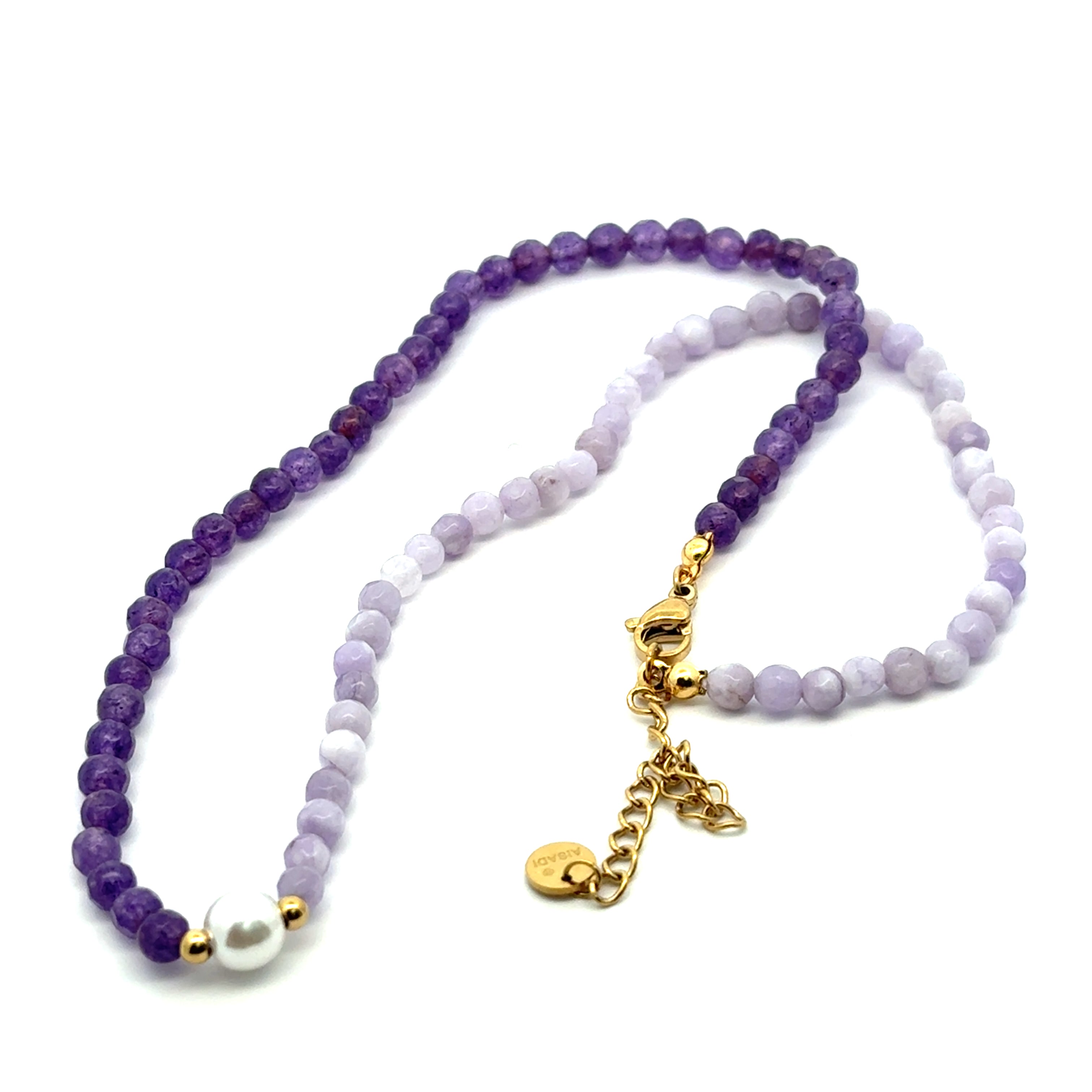 Lant dama din metal comun, placat cu aur si ametist + o perla