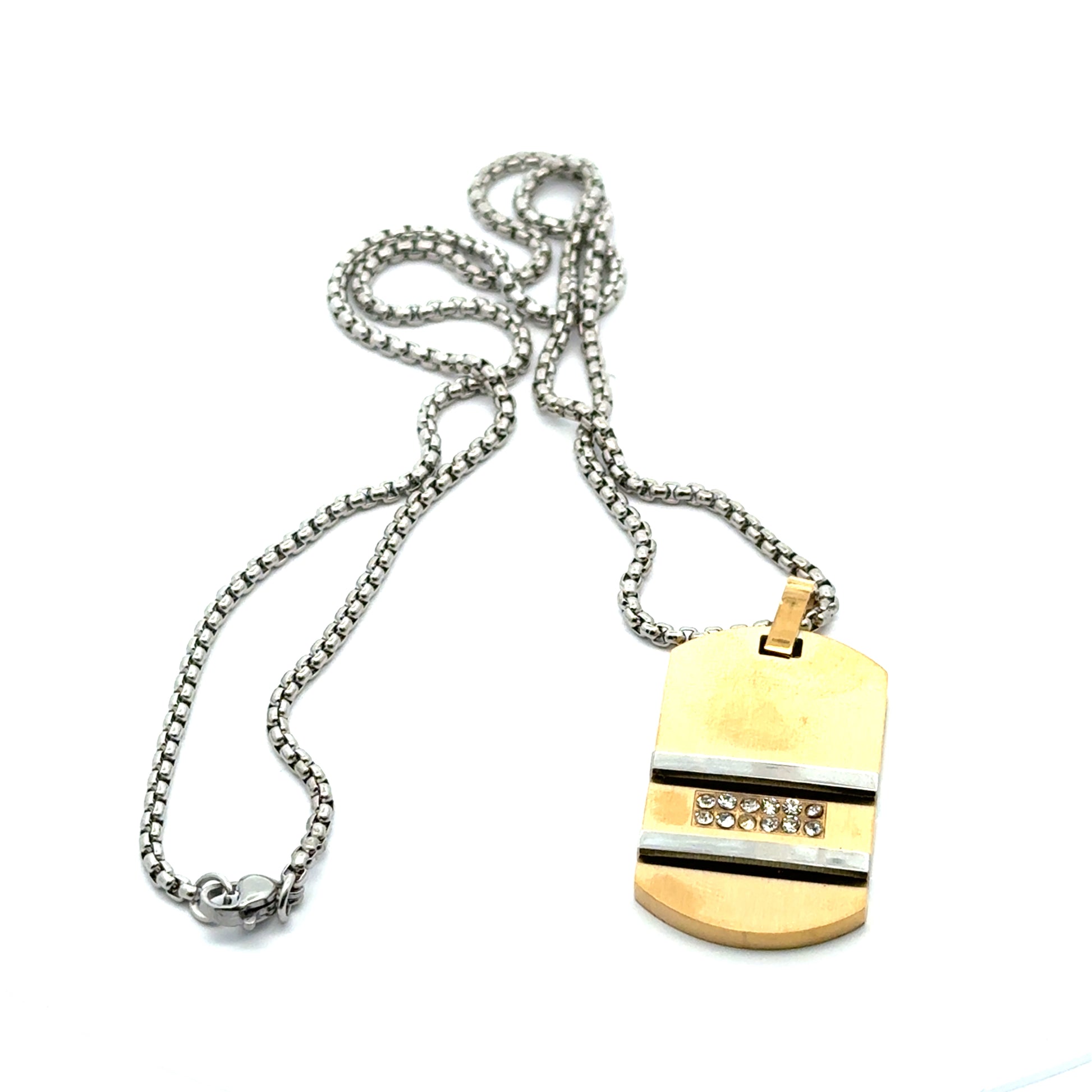 Lant barbati din metal comun si zirconiu, placat cu aur GP18K