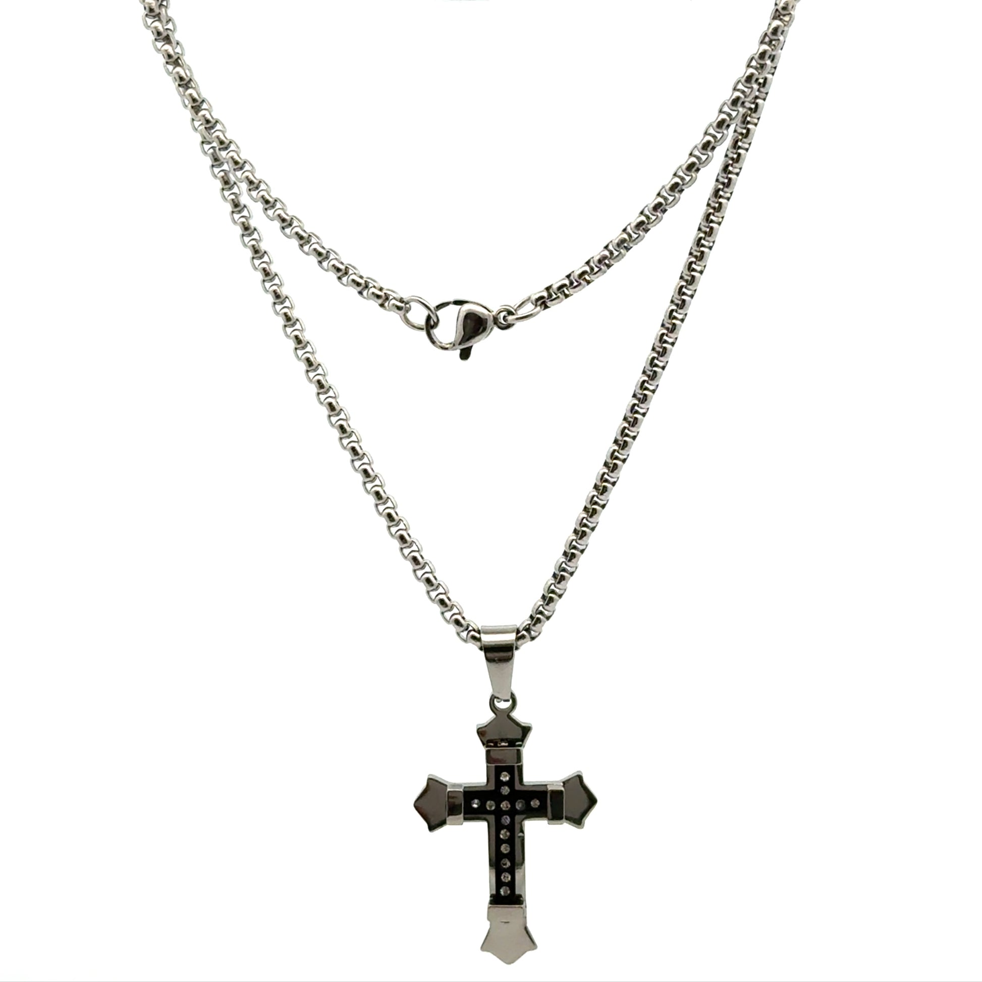 Lant barbati din metal comun+ zirconiu cu pandantiv cruce