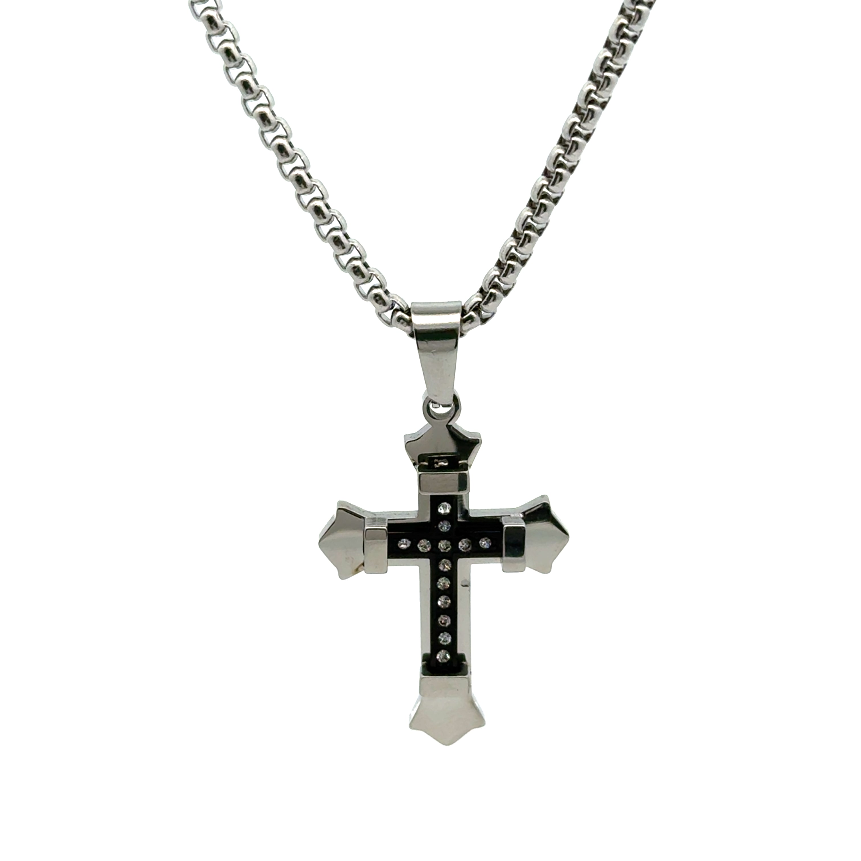 Lant barbati din metal comun+ zirconiu cu pandantiv cruce