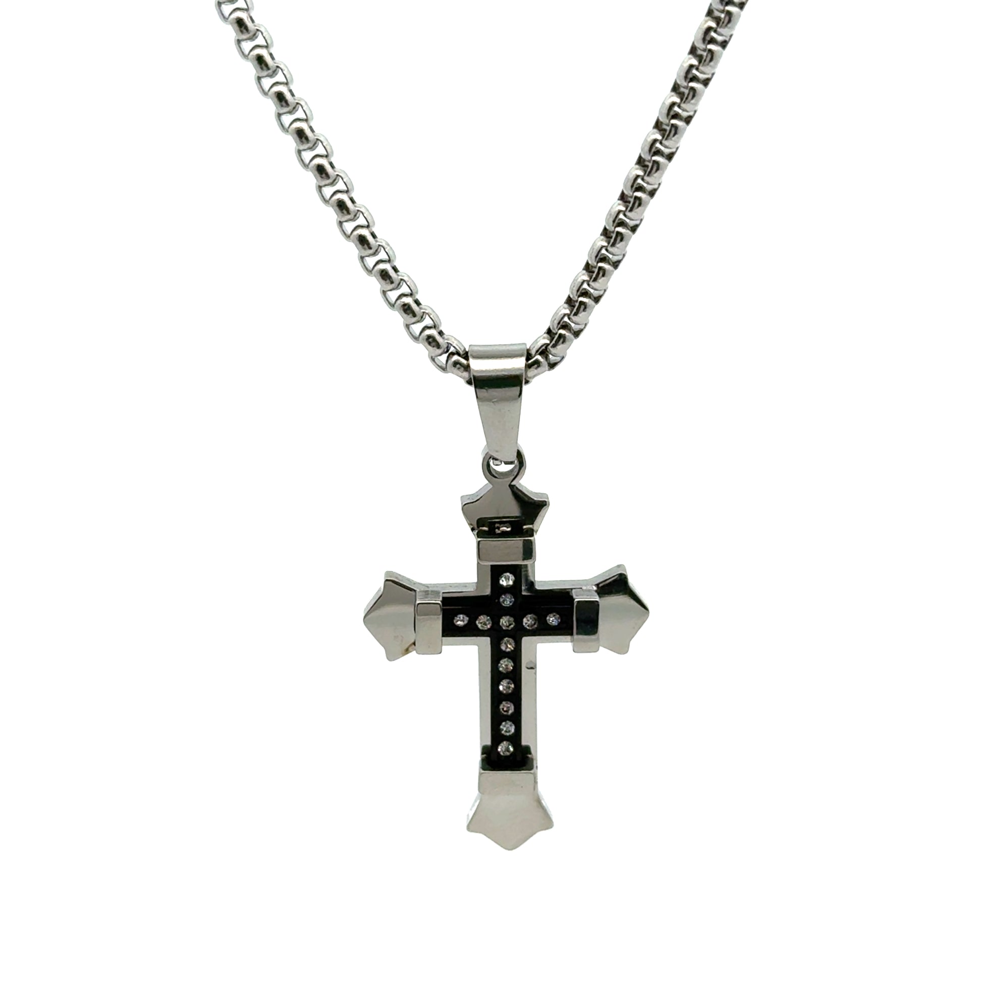 Lant barbati din metal comun+ zirconiu cu pandantiv cruce