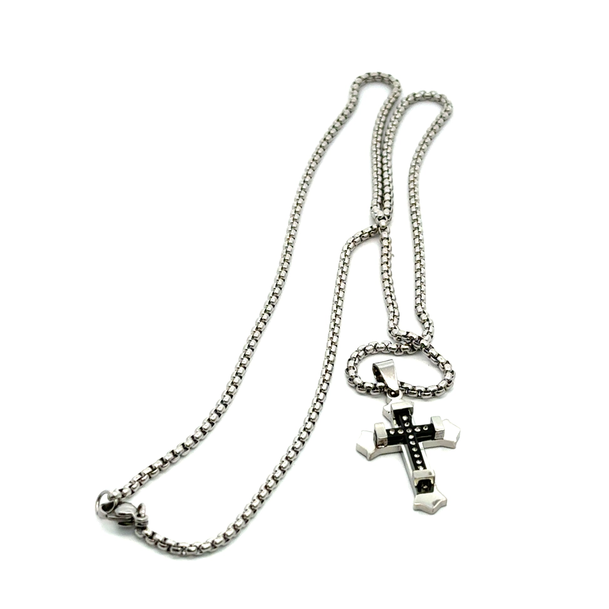 Lant barbati din metal comun+ zirconiu cu pandantiv cruce