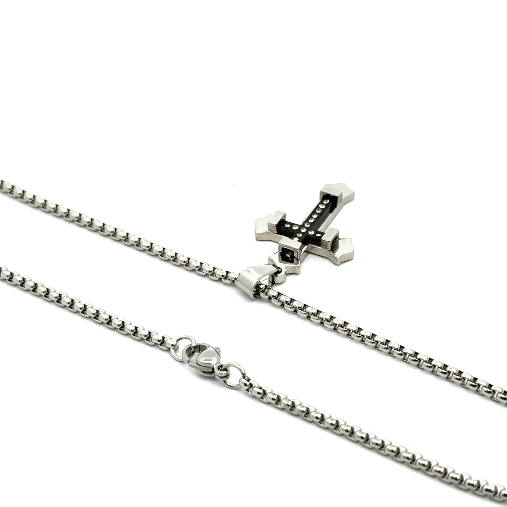 Lant barbati din metal comun+ zirconiu cu pandantiv cruce