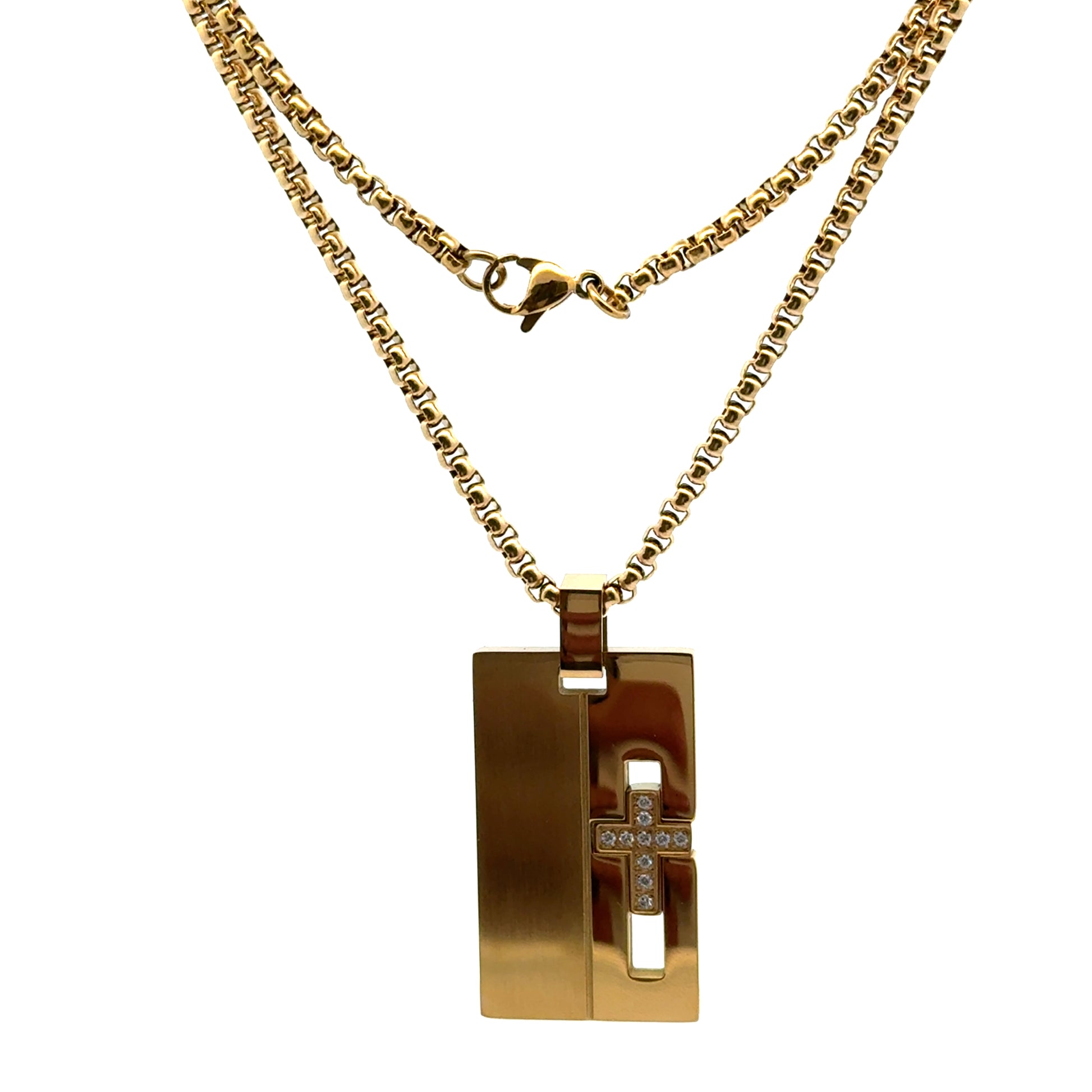 Lant barbati din metal comun placat cu aur si zirconiu