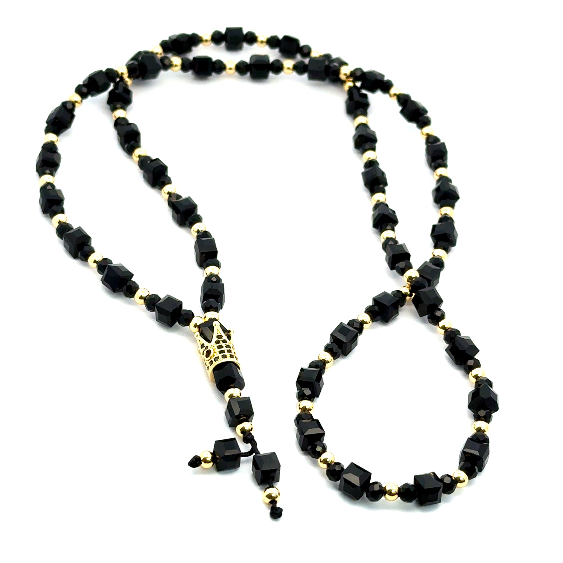 Rozariu barbati cu bile fatetate, pandantiv coroana