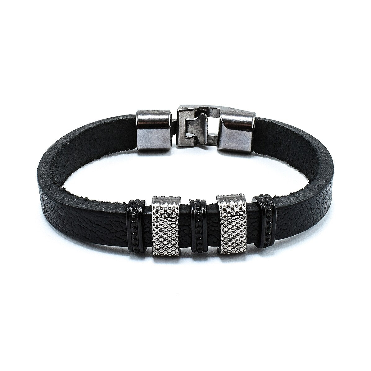 Bratara barbati din piele naturală cu accesorii din metal comun